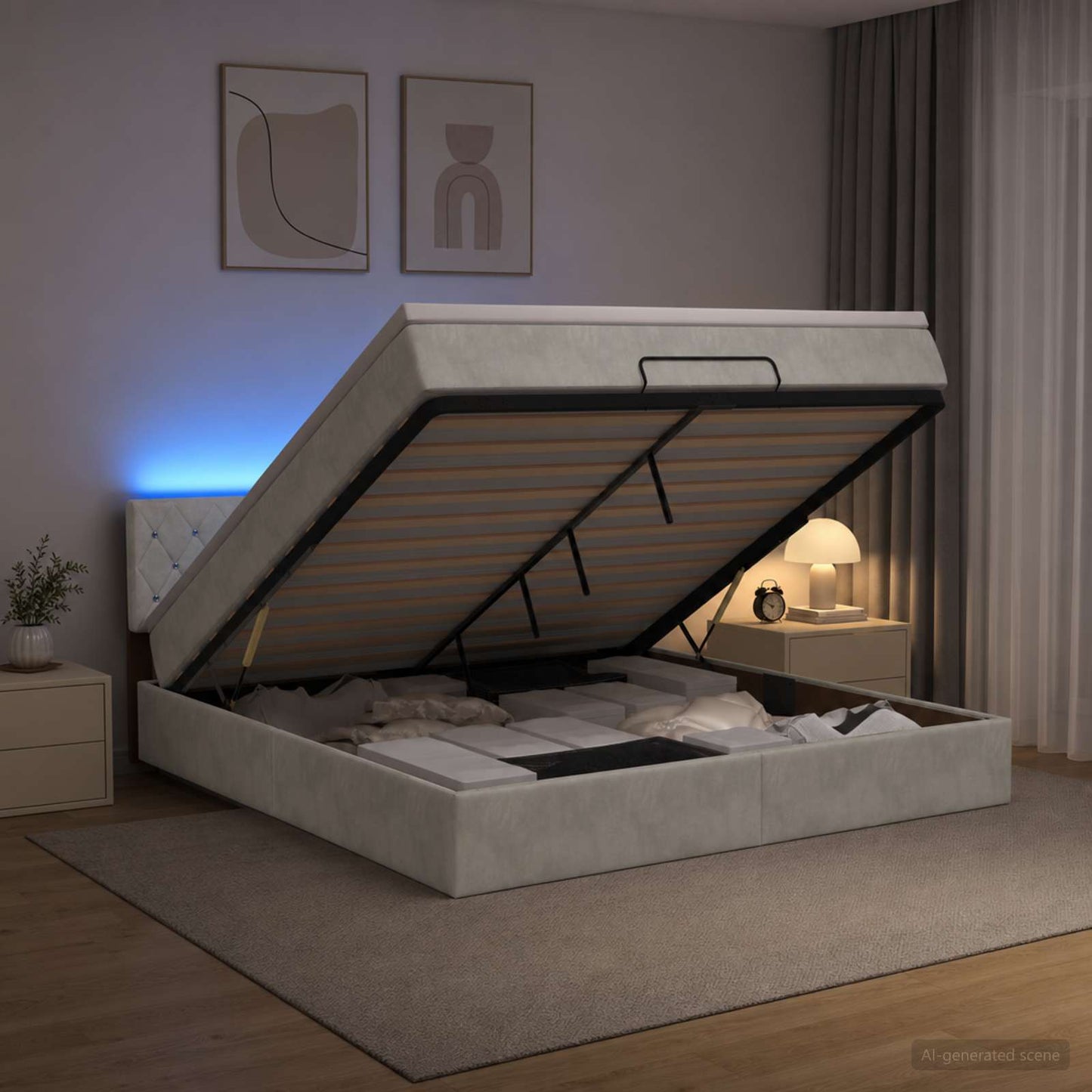 vidaXL Κρεβάτι Ottoman με Στρώμα και LED Ανοιχτό γκρι 140 x 200 cm