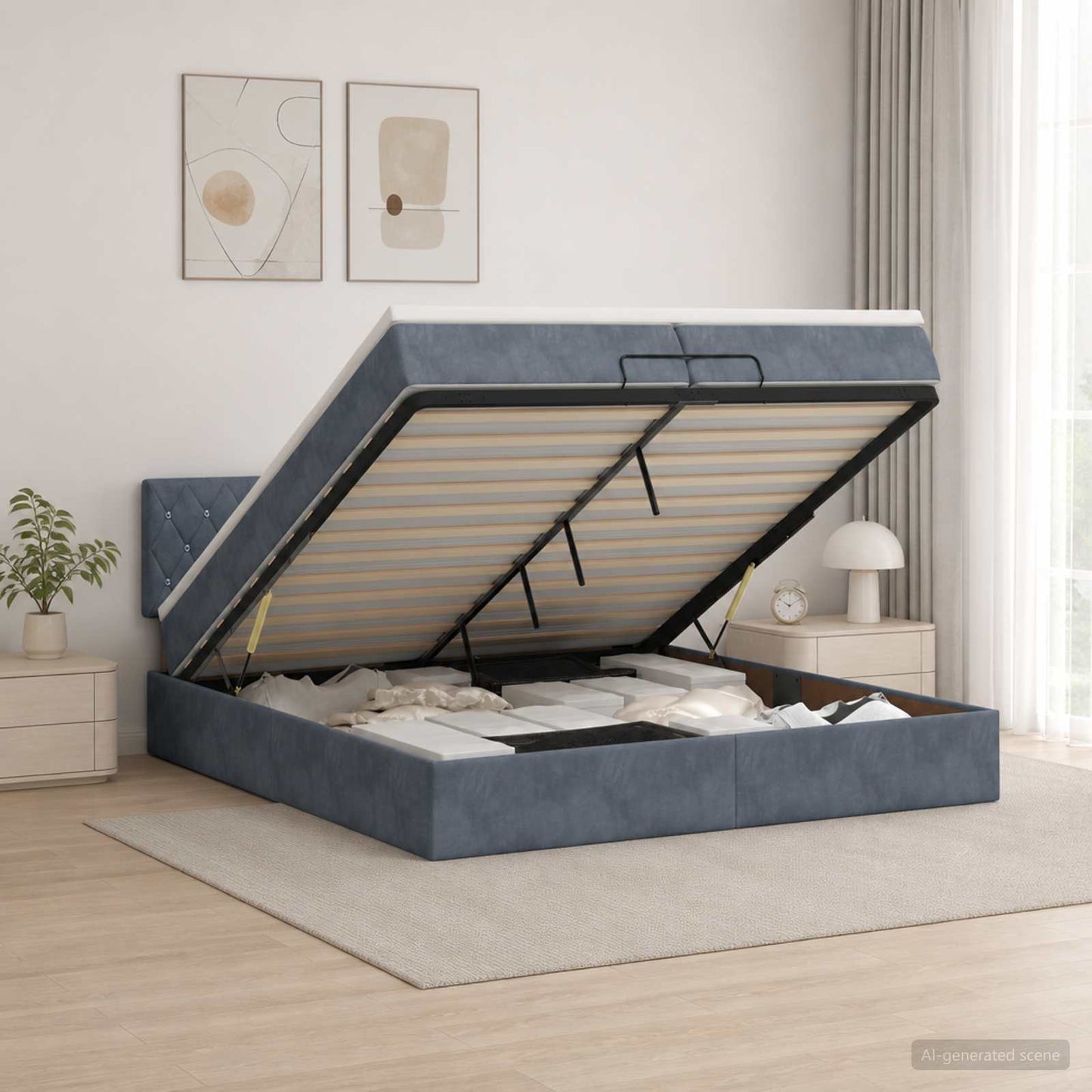 vidaXL Κρεβάτι Ottoman με στρώμα Σκούρο Γκρι 200 x 200 cm Βελούδο