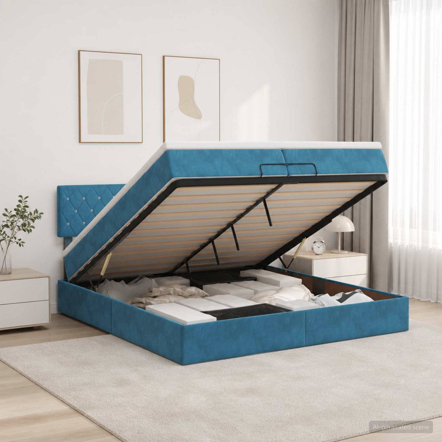 vidaXL Κρεβάτι Ottoman με στρώμα Σκούρο Μπλε 200 x 200 cm Βελούδο