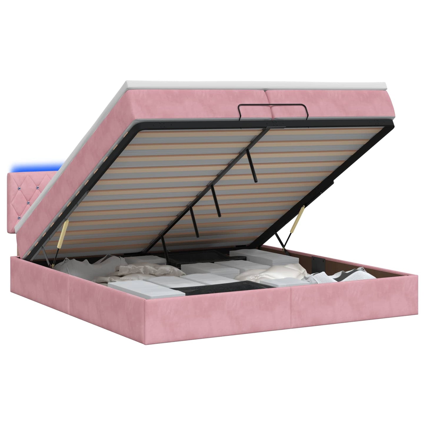 vidaXL Κρεβάτι Ottoman με Στρώμα και LED Ροζ 200 x 200 cm Βελούδο
