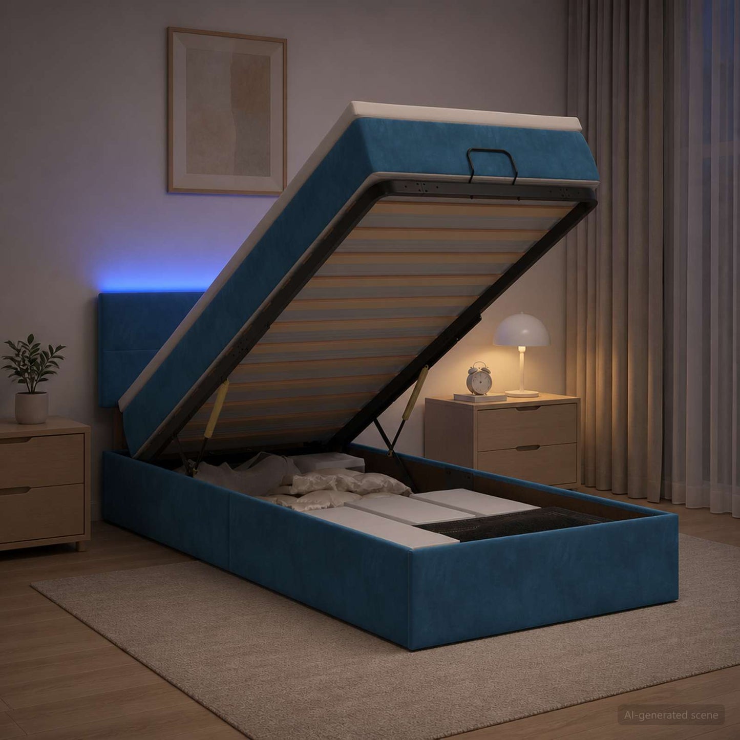 vidaXL Κρεβάτι Ottoman με Στρώμα και LED Σκούρο Μπλε 80 x 200 cm