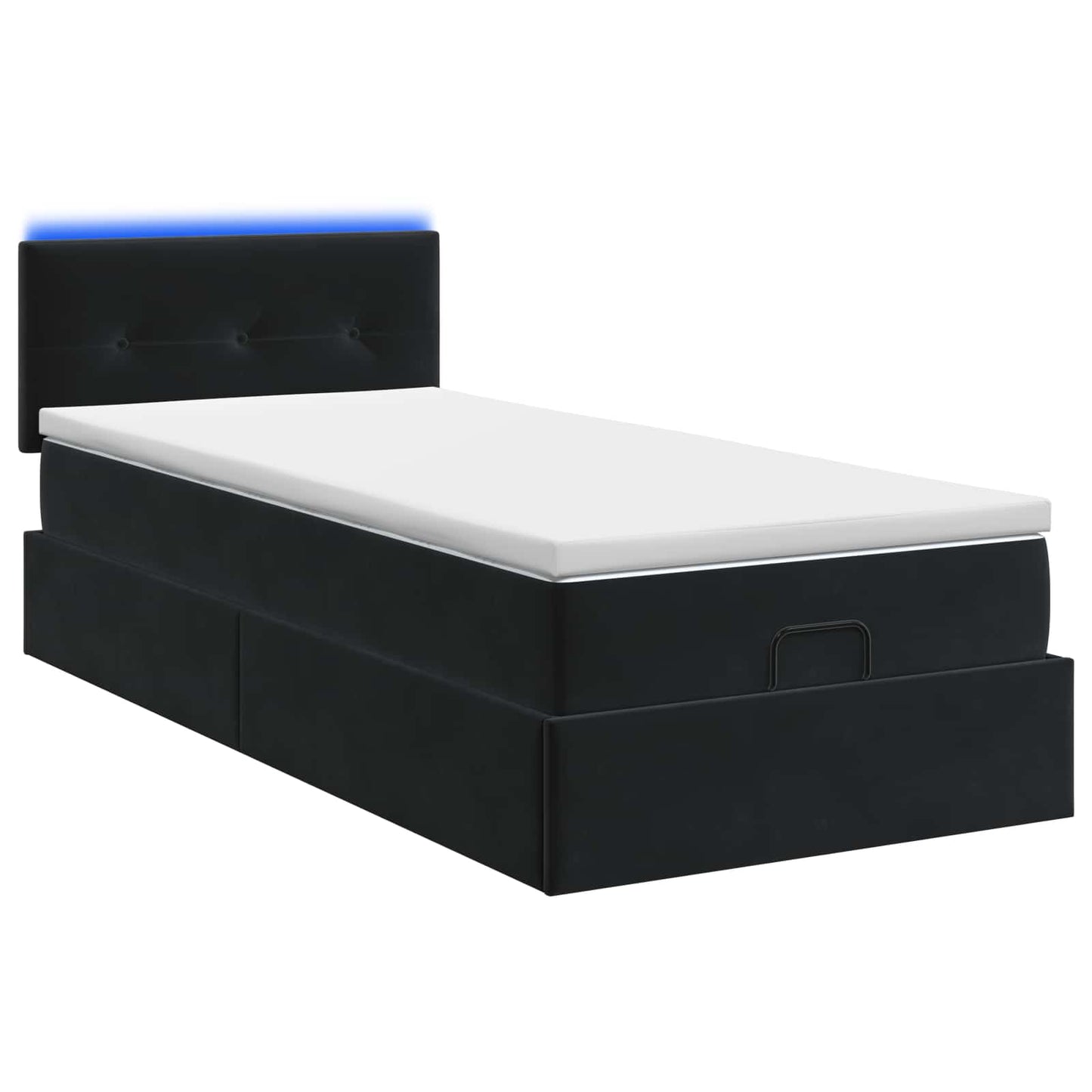 vidaXL Κρεβάτι Ottoman με Στρώμα και LED Μαύρο 90 x 200 cm Βελούδο
