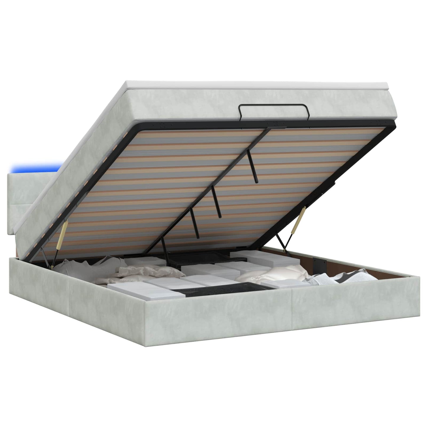 vidaXL Κρεβάτι Ottoman με Στρώμα και LED Ανοιχτό γκρι 140 x 190 cm