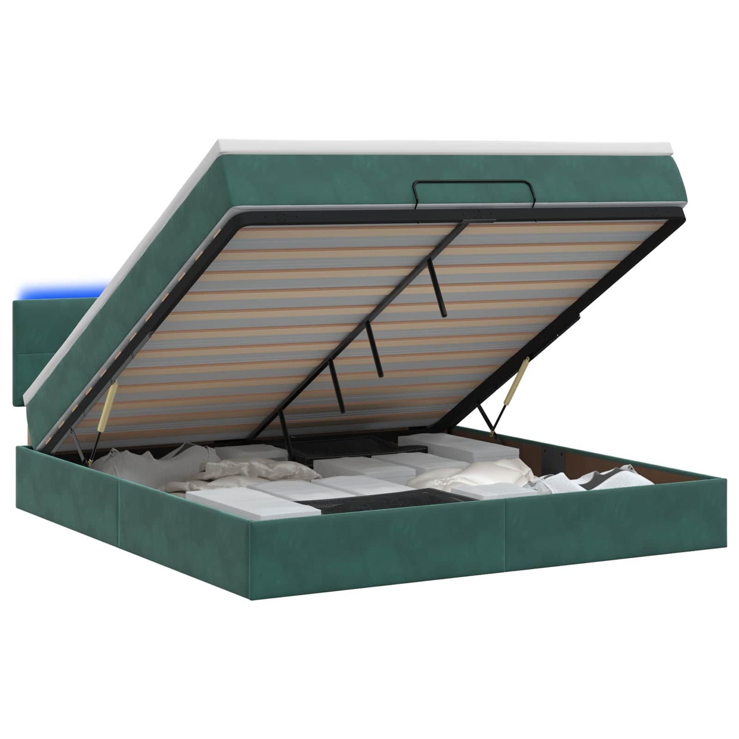 vidaXL Κρεβάτι Ottoman με Στρώμα και LED Σκούρο Πράσινο 140 x 200 cm