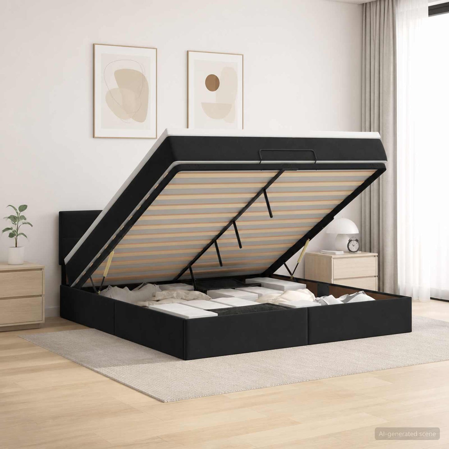 vidaXL Κρεβάτι Ottoman με στρώμα Μαύρο 160 x 200 cm Βελούδο