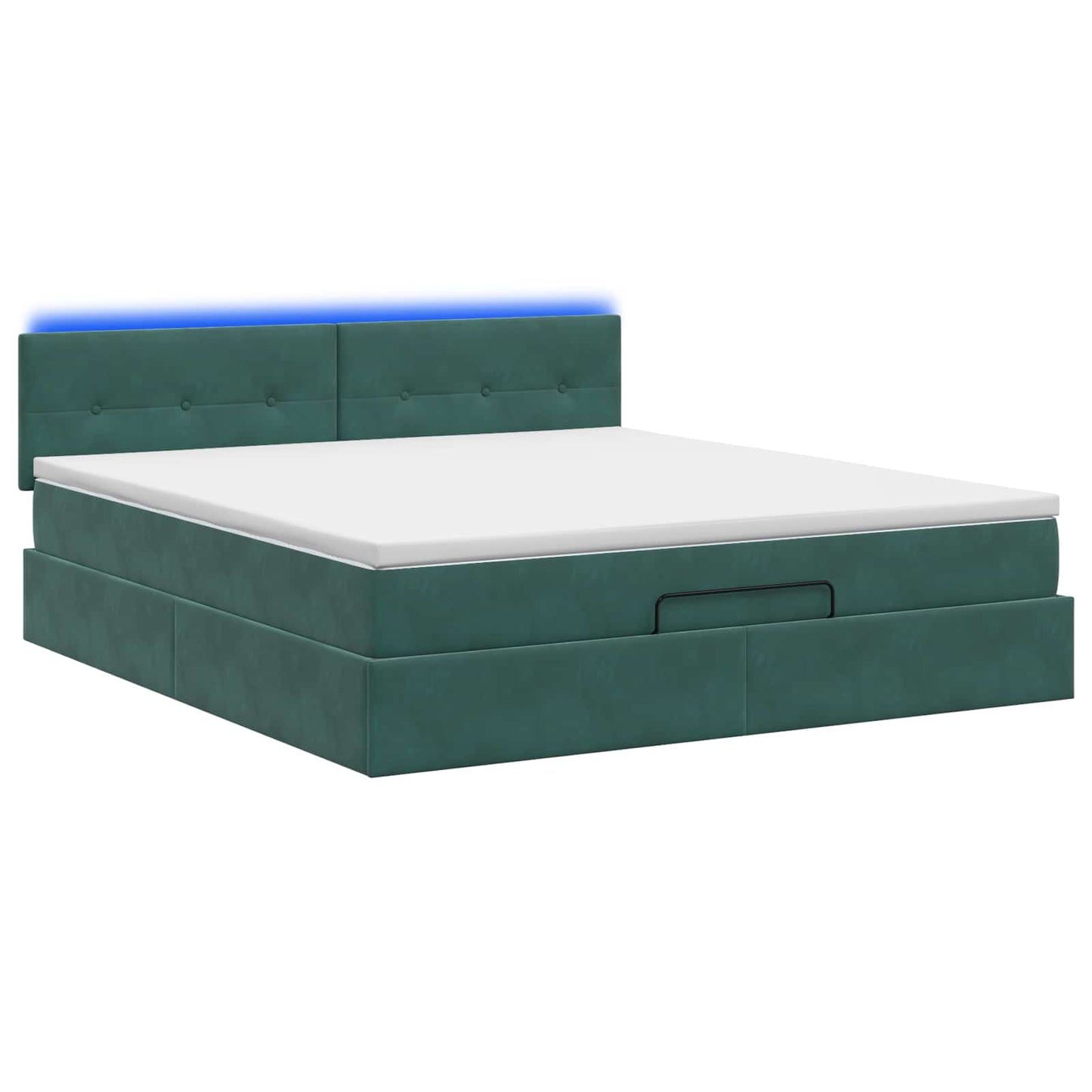 vidaXL Κρεβάτι Ottoman με Στρώμα και LED Σκούρο Πράσινο 180 x 200 cm