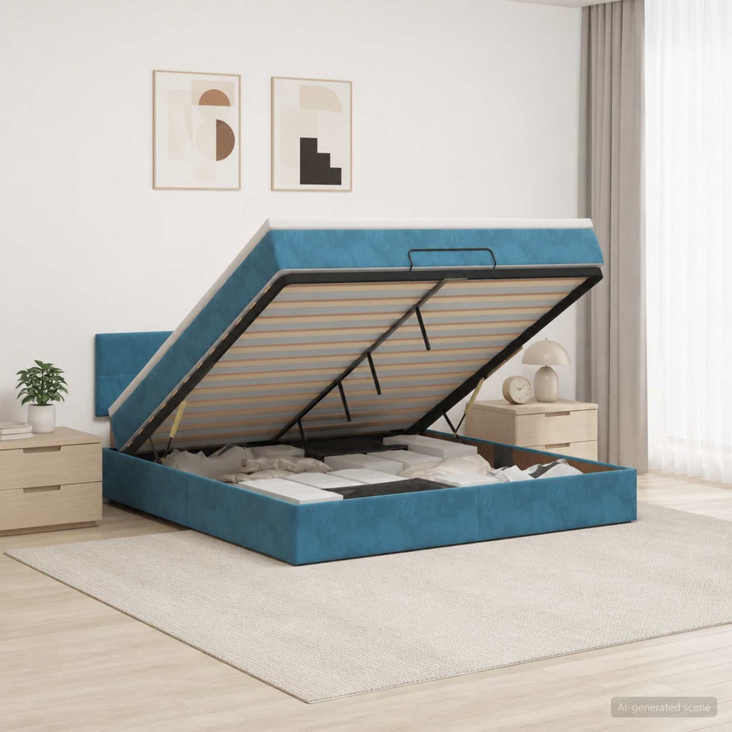 vidaXL Κρεβάτι Ottoman με Στρώμα και LED Σκούρο Μπλε 180 x 200 cm