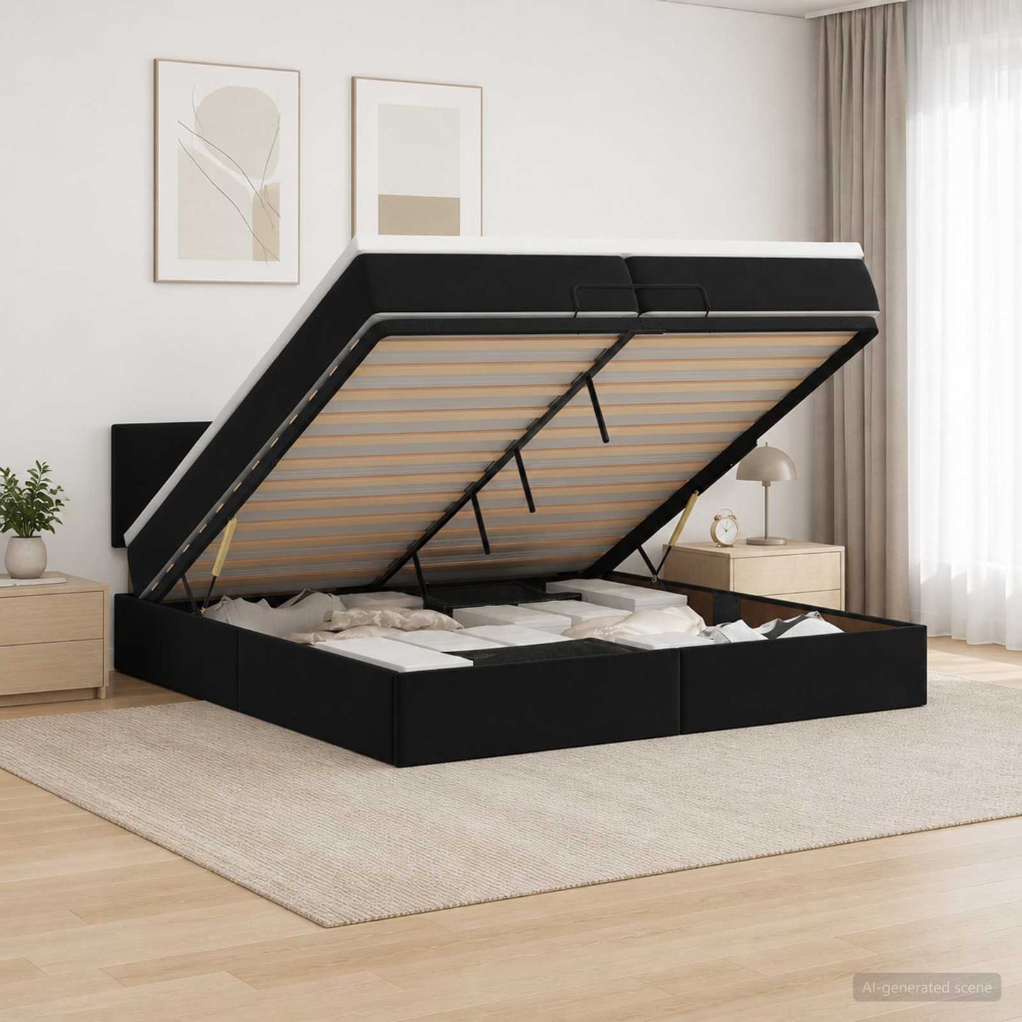 vidaXL Κρεβάτι Ottoman με στρώμα Μαύρο 200 x 200 cm Βελούδο