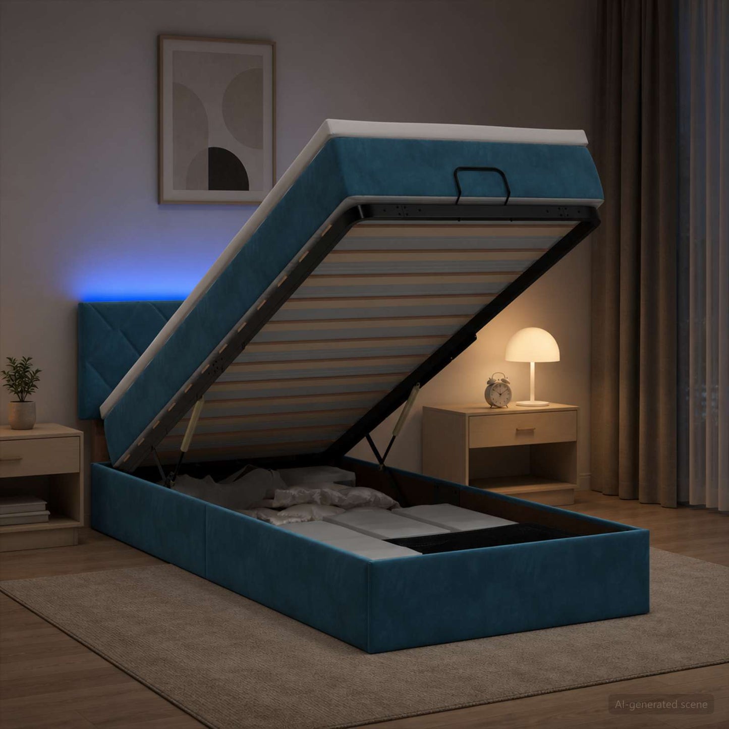 vidaXL Κρεβάτι Ottoman με Στρώμα και LED Σκούρο Μπλε 80 x 200 cm
