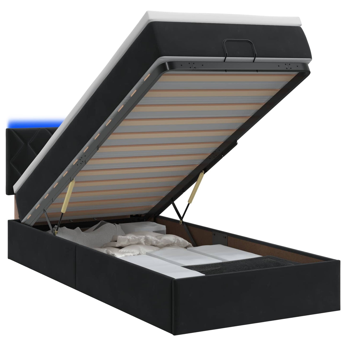 vidaXL Κρεβάτι Ottoman με Στρώμα και LED Μαύρο 100 x 200 cm Βελούδο