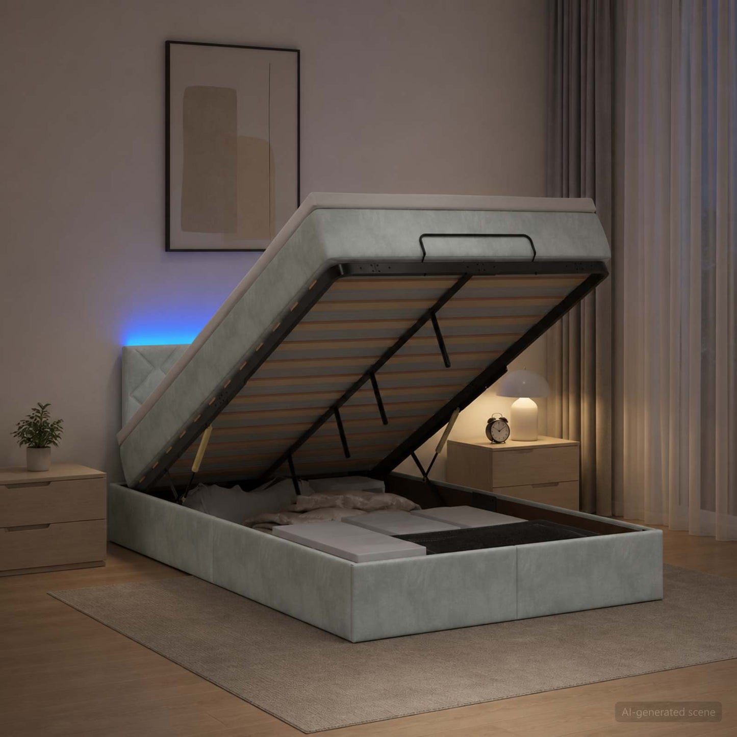 vidaXL Κρεβάτι Ottoman με Στρώμα και LED Ανοιχτό γκρι 120 x 200 cm