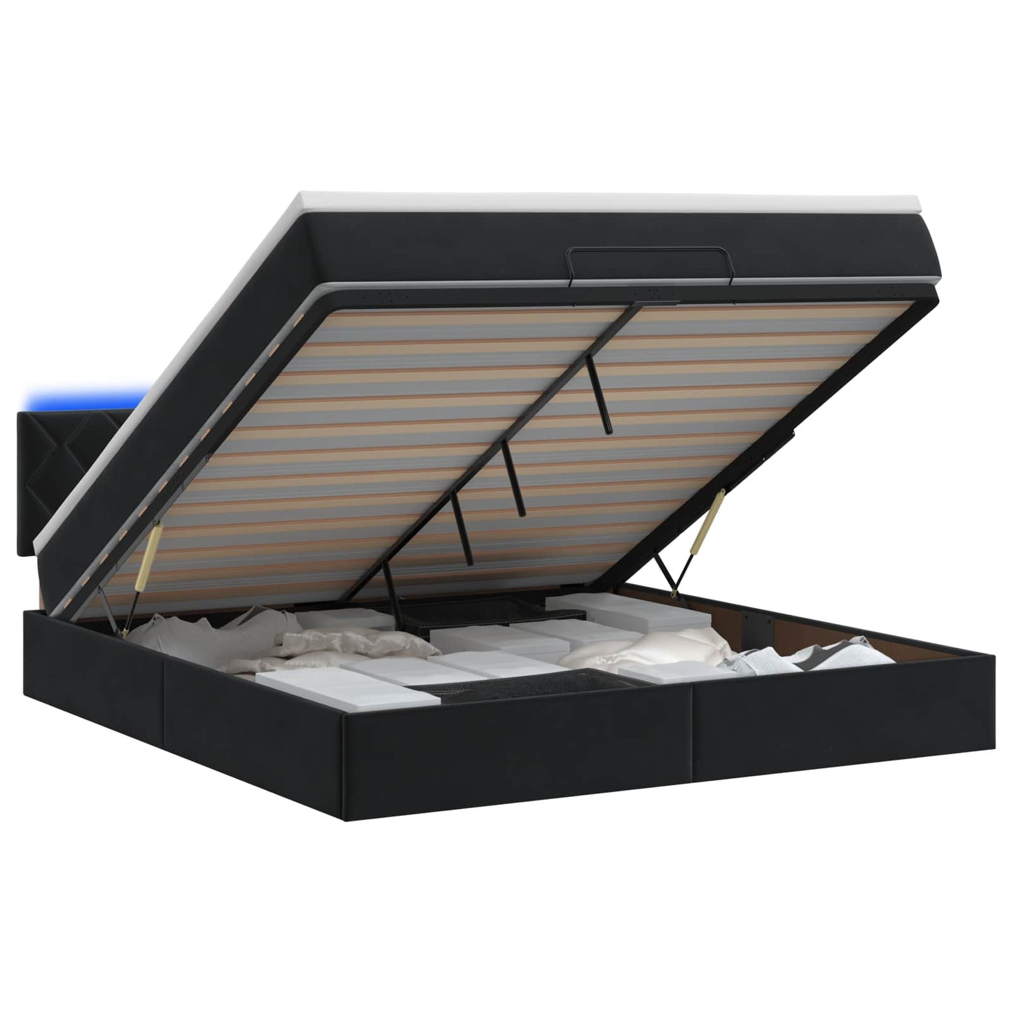 vidaXL Κρεβάτι Ottoman με Στρώμα και LED Μαύρο 140 x 190 cm Βελούδο
