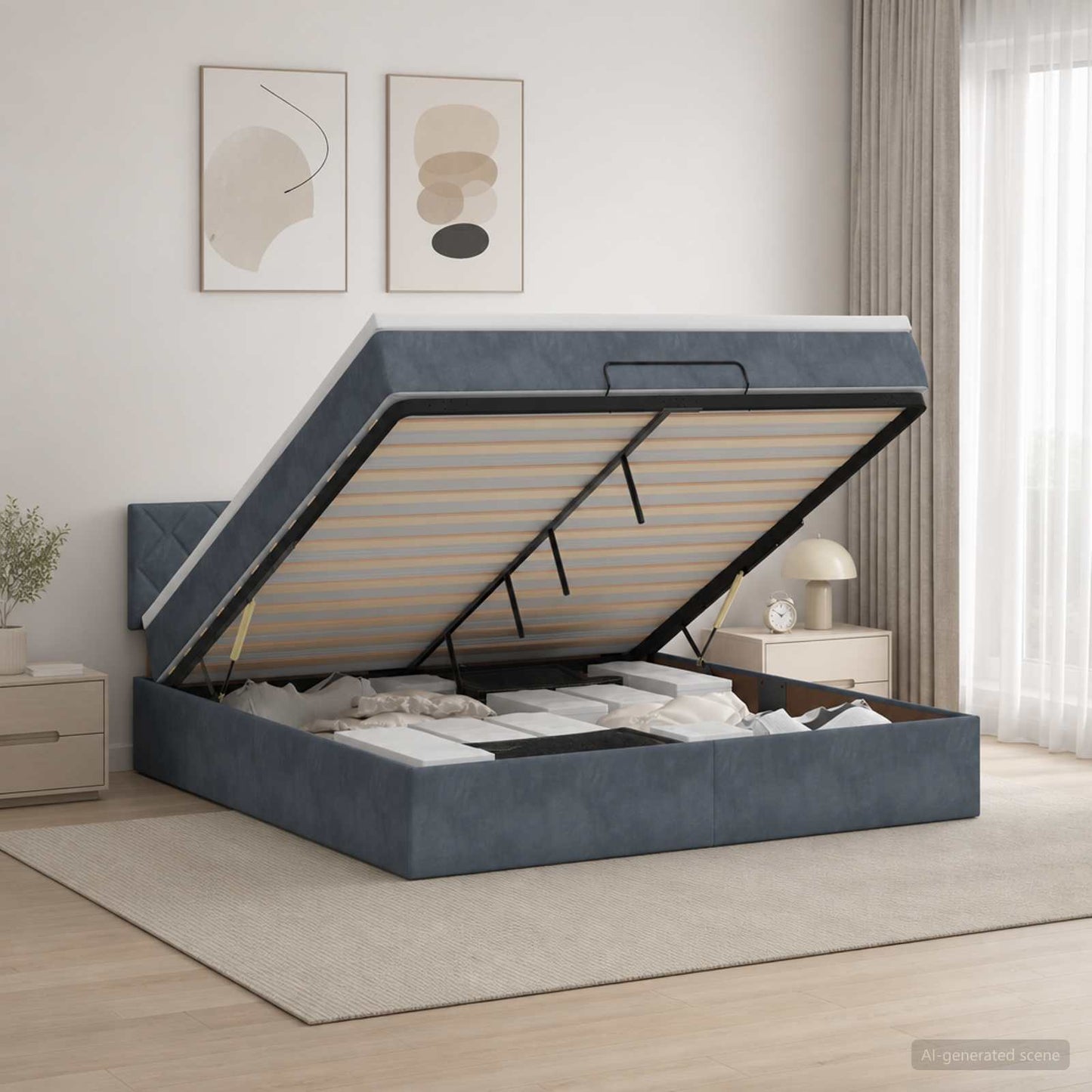 vidaXL Κρεβάτι Ottoman με Στρώμα και LED Σκούρο Γκρι 160 x 200 cm