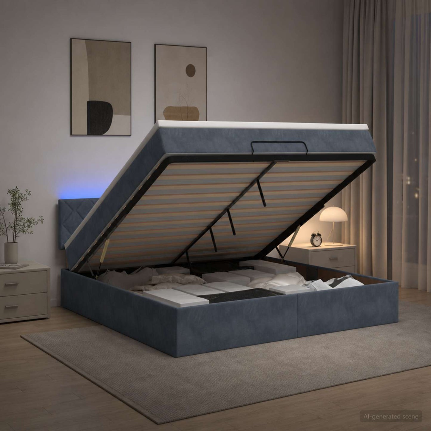 vidaXL Κρεβάτι Ottoman με Στρώμα και LED Σκούρο Γκρι 160 x 200 cm