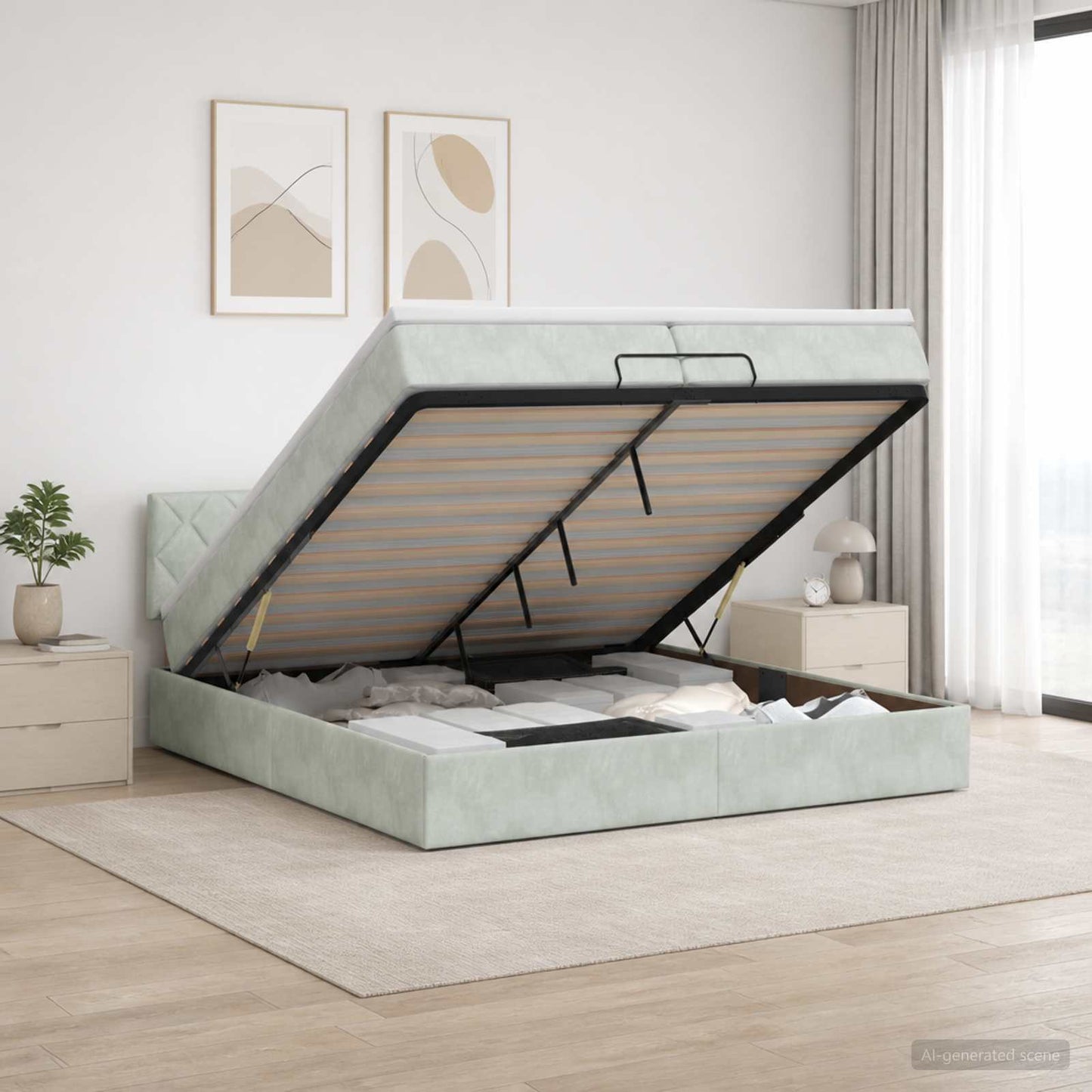vidaXL Κρεβάτι Ottoman με στρώμα Ανοιχτό γκρι 200 x 200 cm Βελούδο