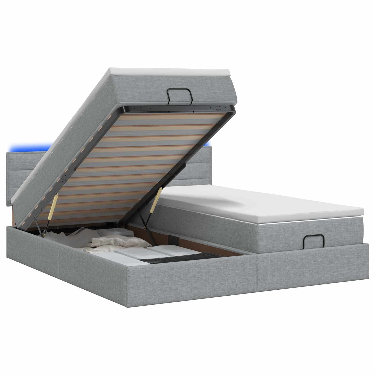 vidaXL Κρεβάτι Ottoman με Στρώμα και LED Ανοιχτό γκρι 200 x 200 cm