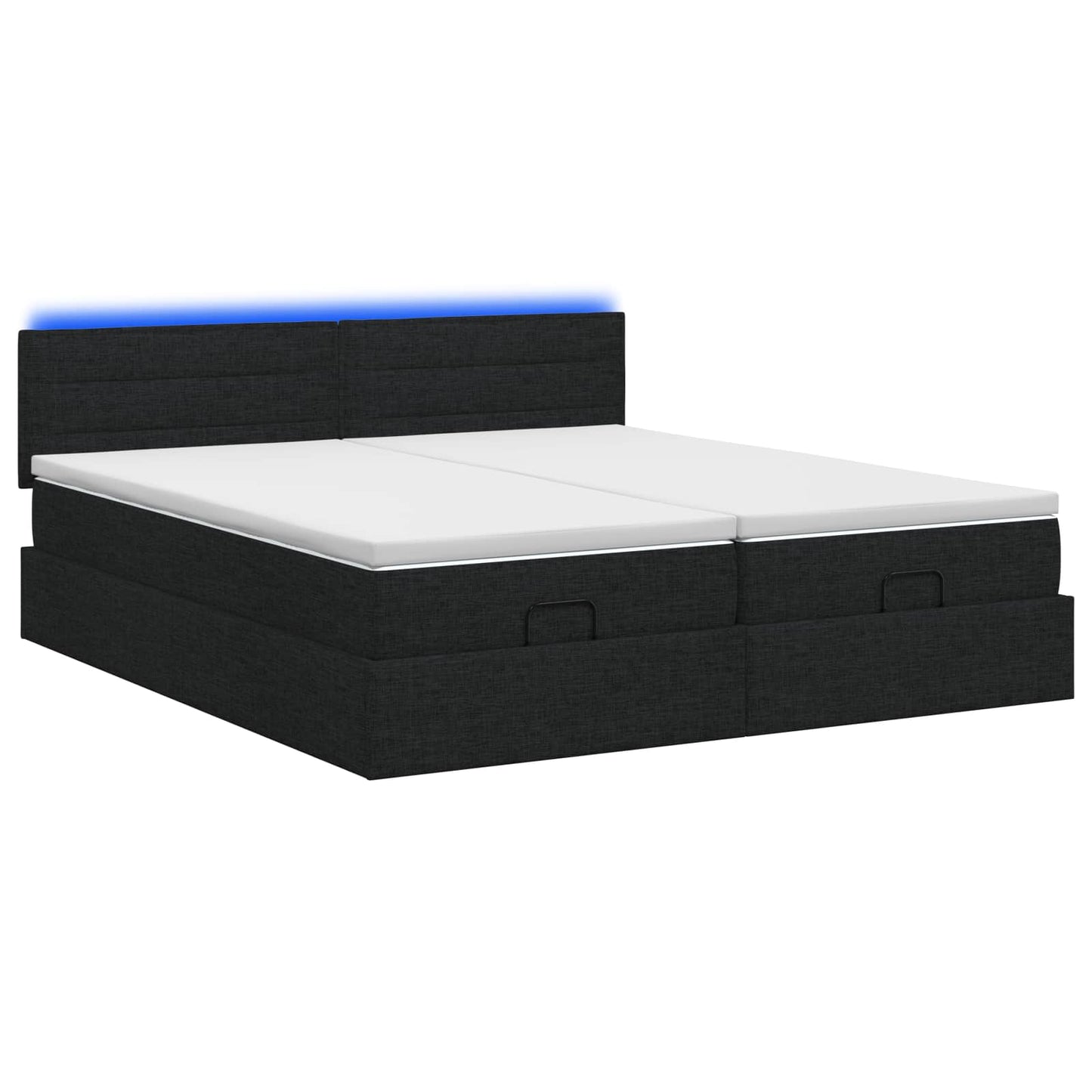 vidaXL Κρεβάτι Ottoman με Στρώμα και LED Μαύρο 200 x 200 cm Ύφασμα
