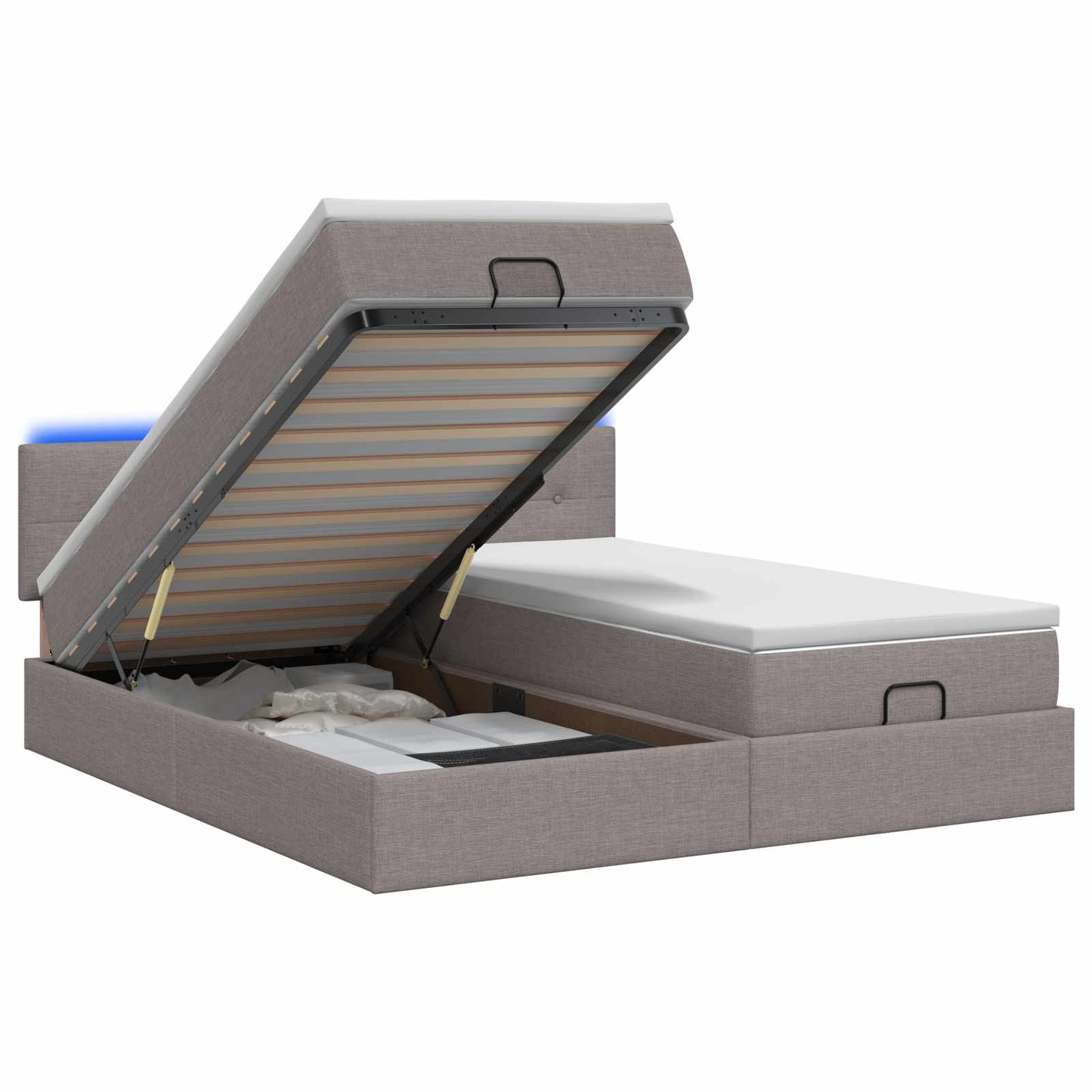 vidaXL Κρεβάτι Ottoman με Στρώμα και LED Taupe 160 x 200 cm Ύφασμα