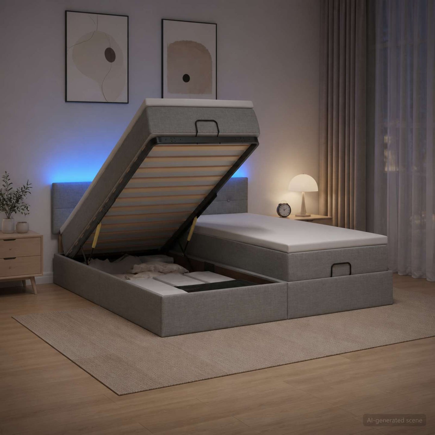 vidaXL Κρεβάτι Ottoman με Στρώμα και LED Ανοιχτό γκρι 200 x 200 cm