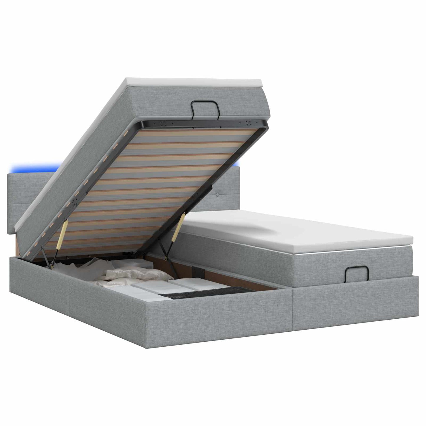 vidaXL Κρεβάτι Ottoman με Στρώμα και LED Ανοιχτό γκρι 200 x 200 cm