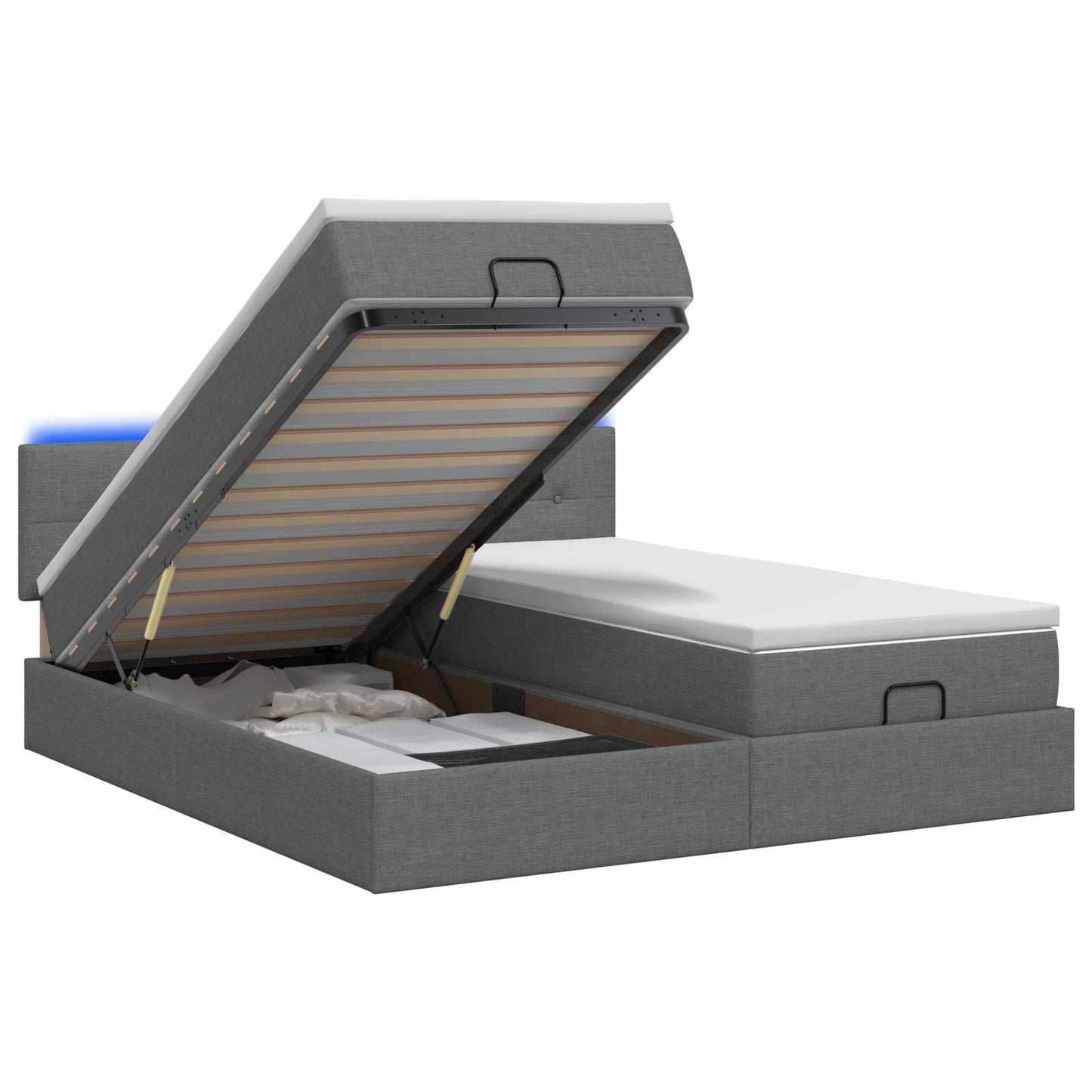 vidaXL Κρεβάτι Ottoman με Στρώμα και LED Σκούρο Γκρι 200 x 200 cm