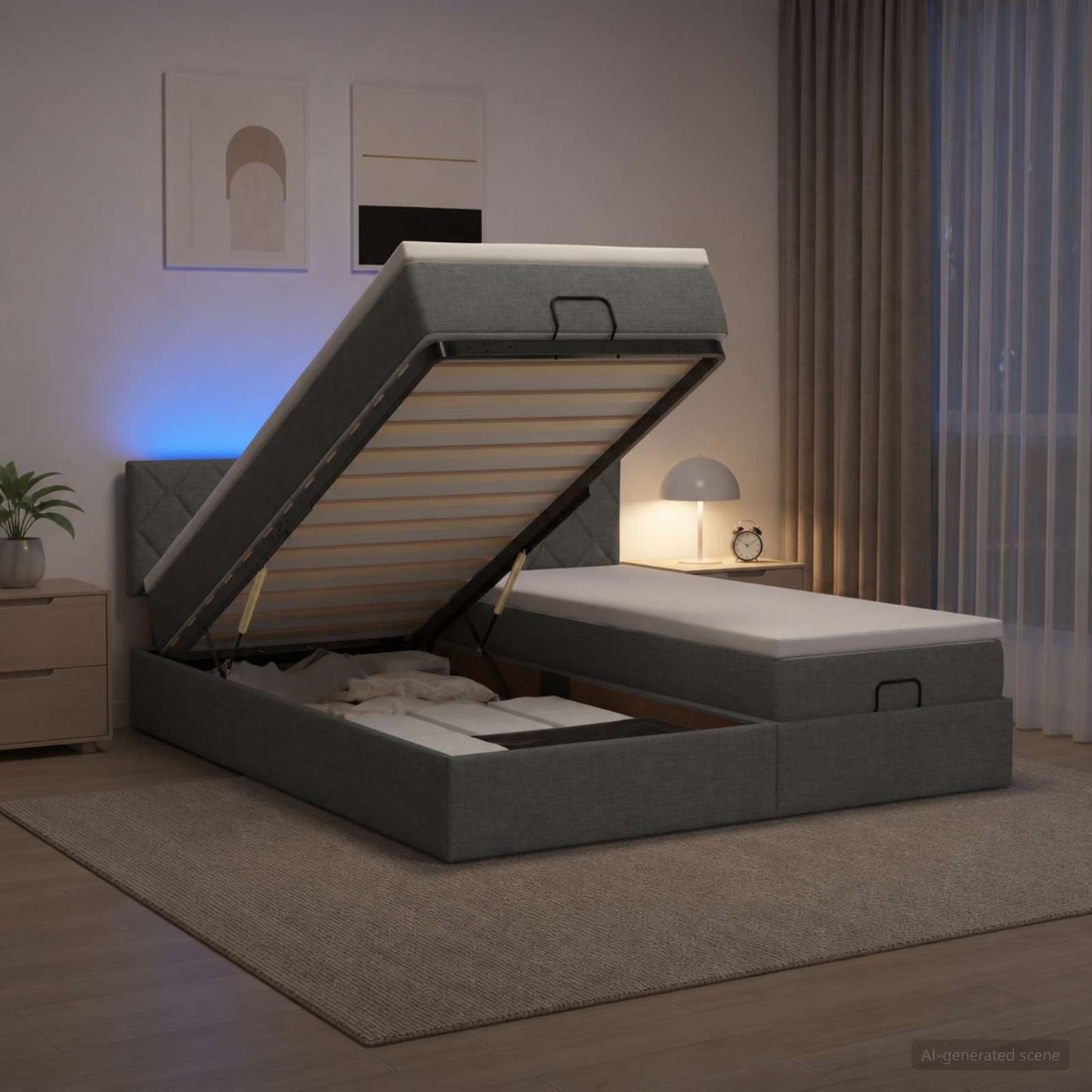 vidaXL Κρεβάτι Ottoman με Στρώμα και LED Σκούρο Γκρι 160 x 200 cm