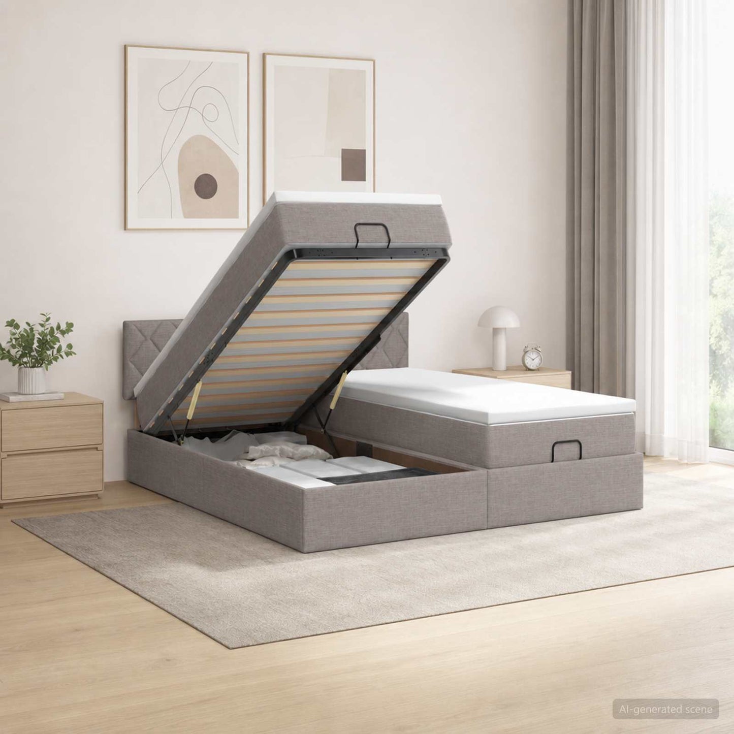 vidaXL Κρεβάτι Ottoman με Στρώμα και LED Taupe 180 x 200 cm Ύφασμα