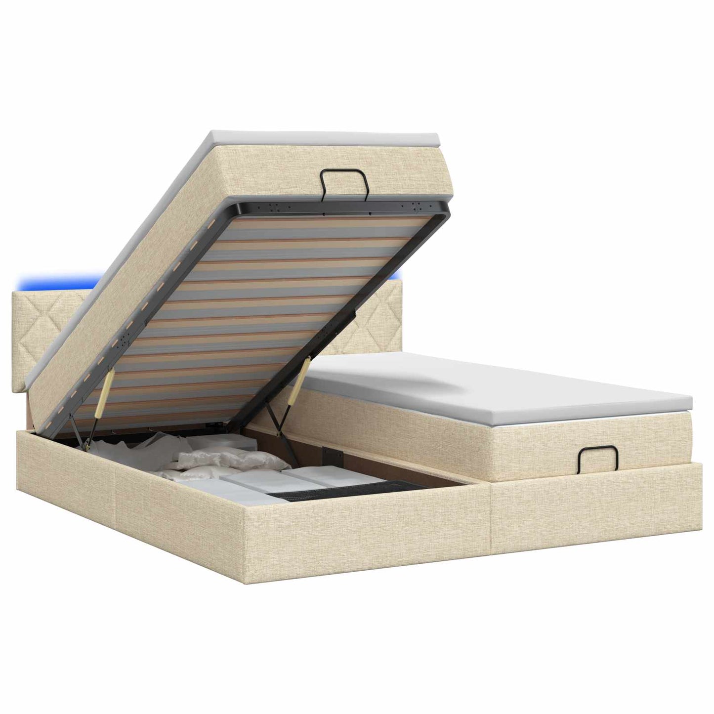 vidaXL Κρεβάτι Ottoman με Στρώμα και LED Κρεμ 180 x 200 cm Ύφασμα