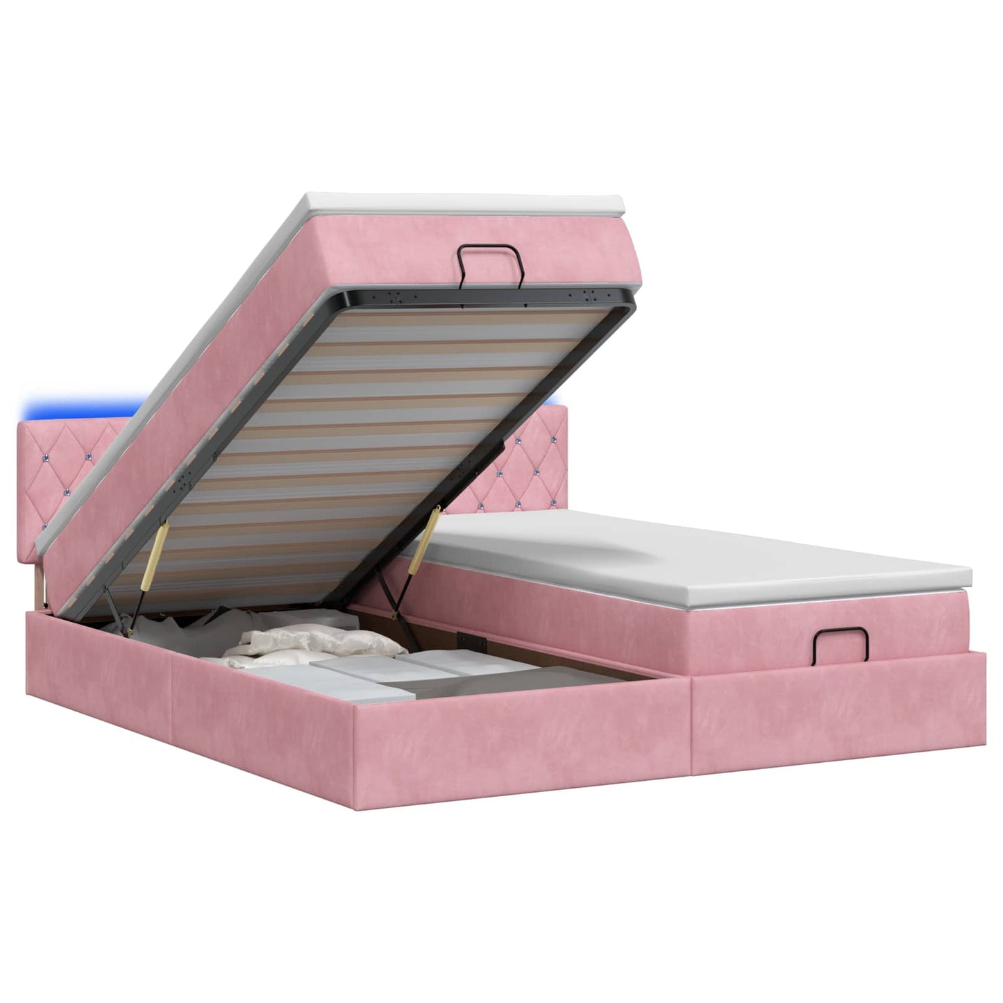 vidaXL Κρεβάτι Ottoman με Στρώμα και LED Ροζ 160 x 200 cm Βελούδο