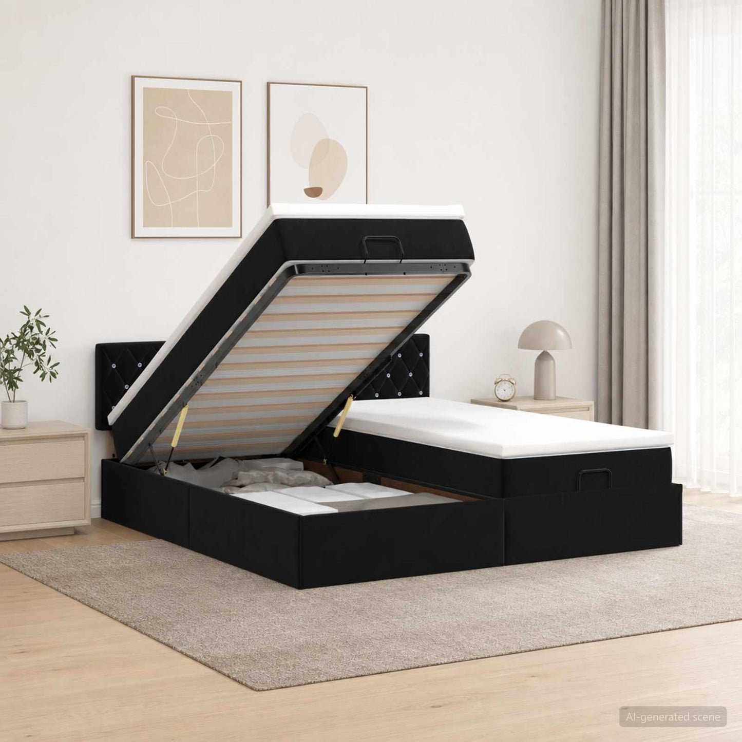 vidaXL Κρεβάτι Ottoman με Στρώμα και LED Μαύρο 180 x 200 cm Βελούδο