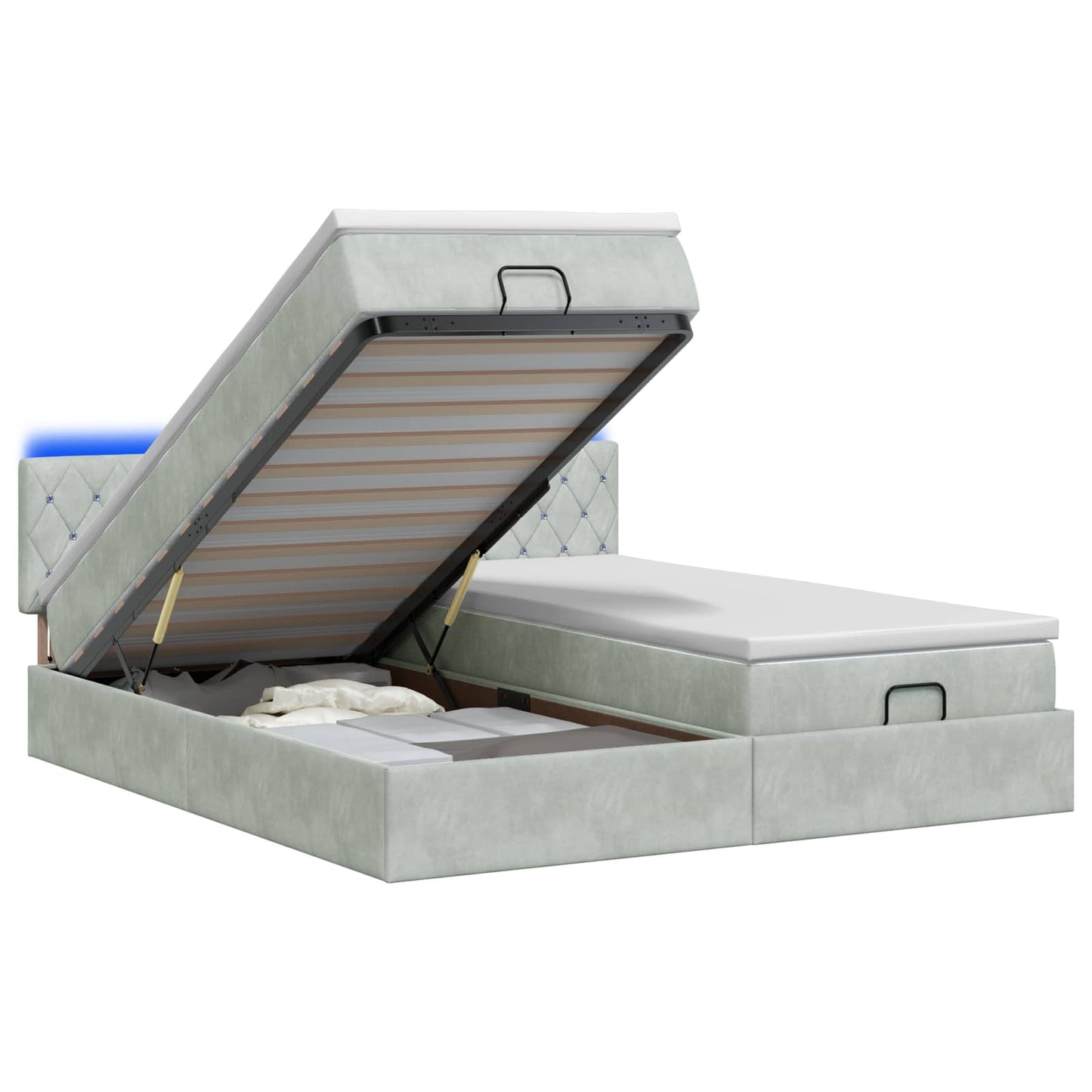 vidaXL Κρεβάτι Ottoman με Στρώμα και LED Ανοιχτό γκρι 200 x 200 cm