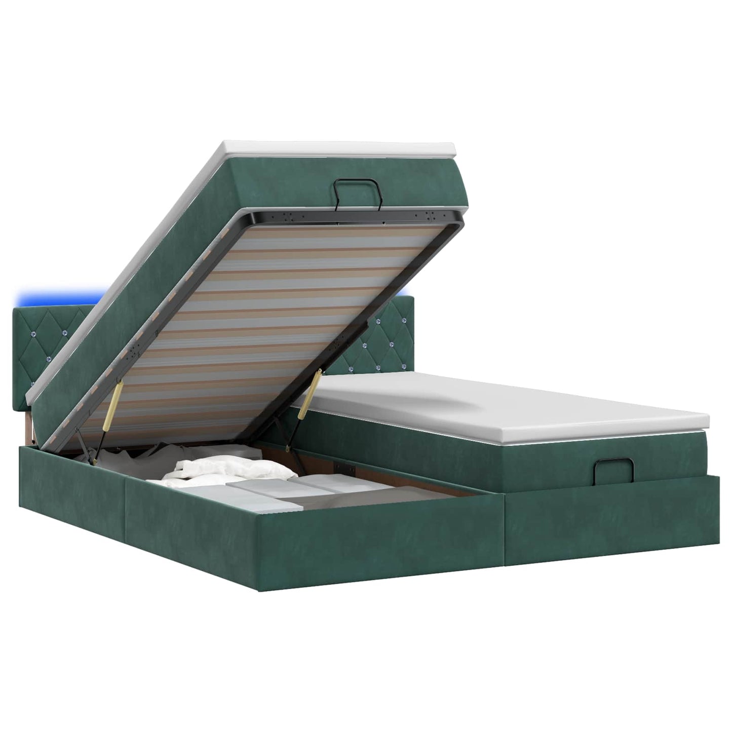 vidaXL Κρεβάτι Ottoman με Στρώμα και LED Σκούρο Πράσινο 200 x 200 cm