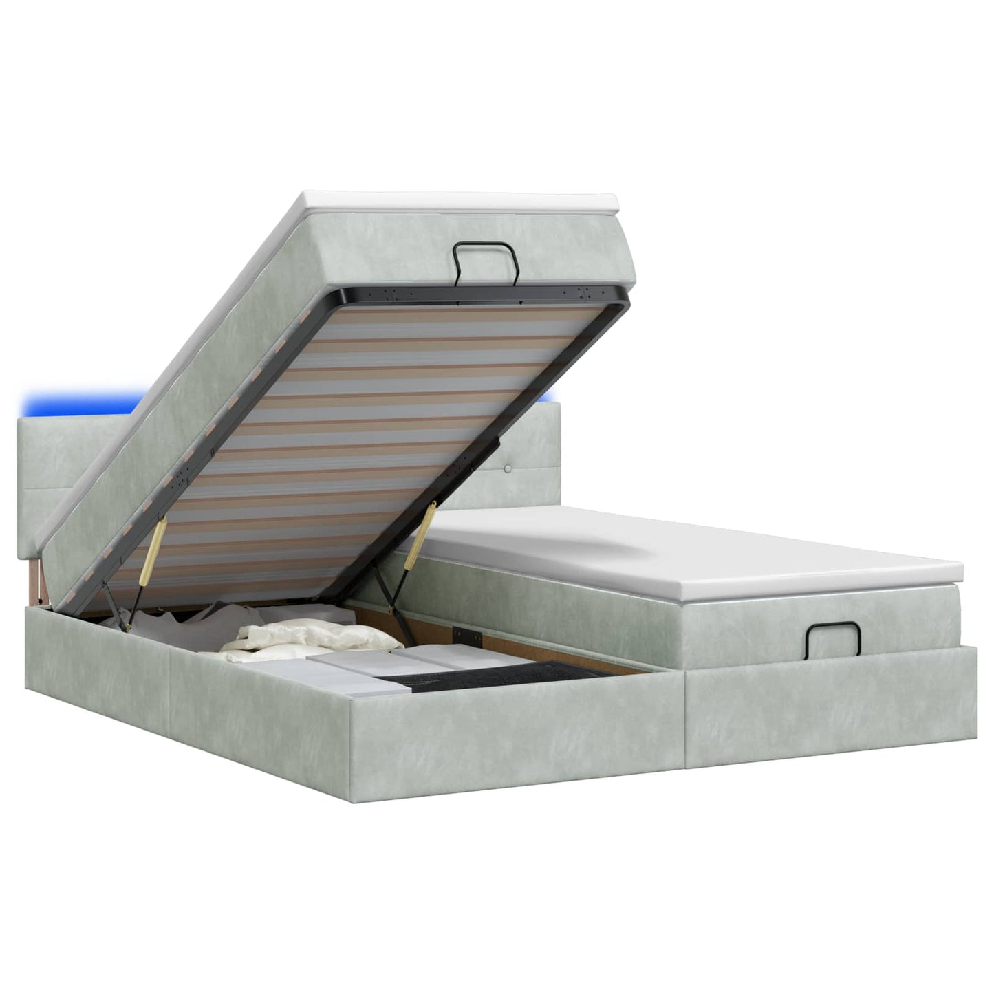 vidaXL Κρεβάτι Ottoman με Στρώμα και LED Ανοιχτό γκρι 160 x 200 cm
