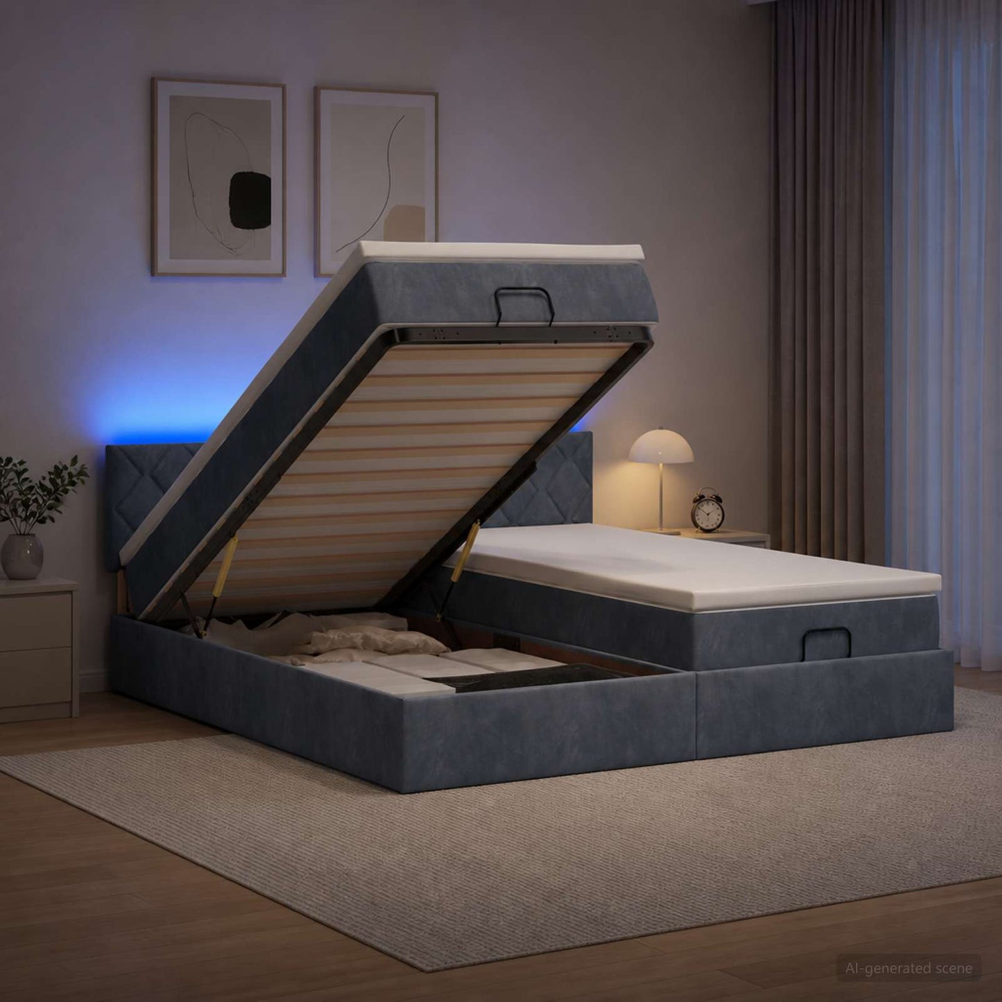 vidaXL Κρεβάτι Ottoman με Στρώμα και LED Σκούρο Γκρι 160 x 200 cm