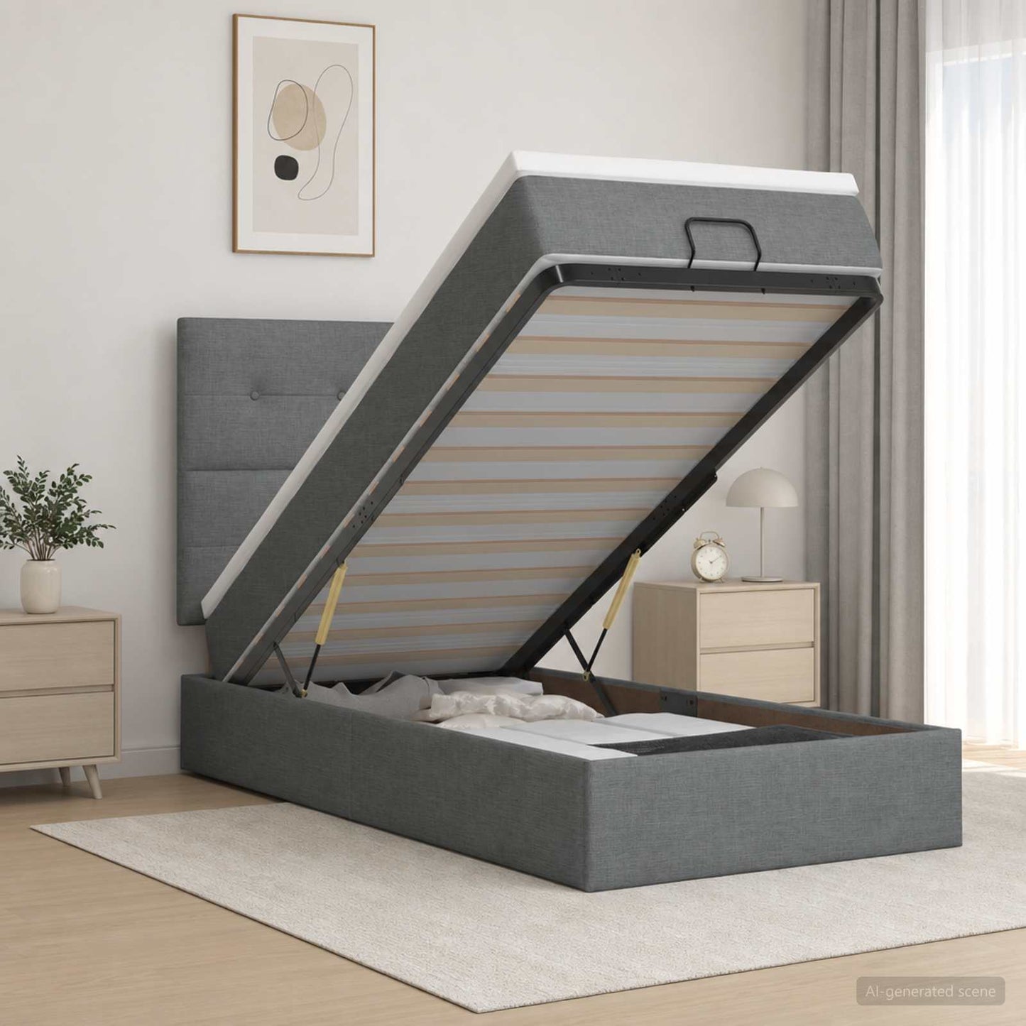 vidaXL Κρεβάτι Ottoman με Στρώμα και LED Σκούρο Γκρι 100 x 200 cm