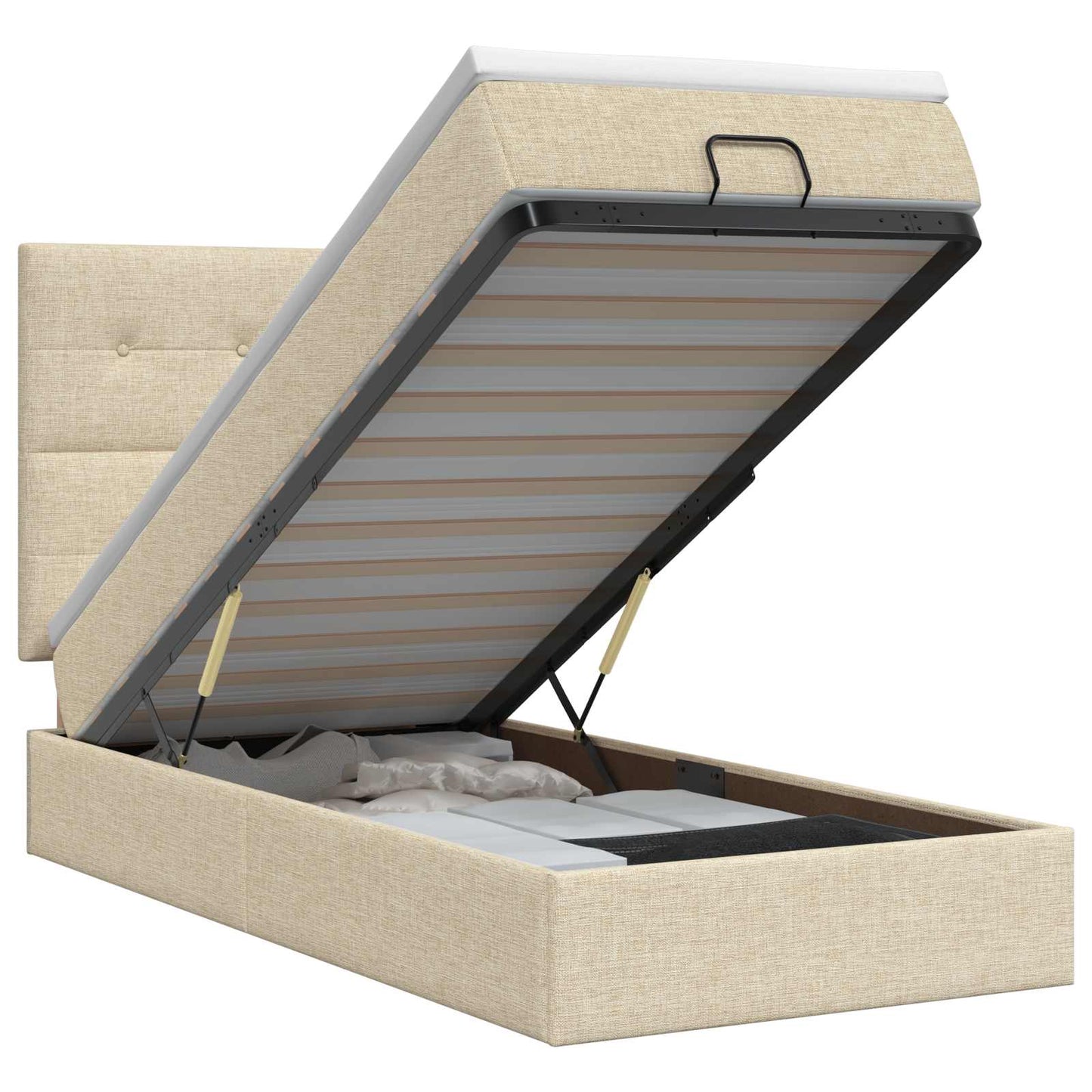 vidaXL Κρεβάτι Ottoman με στρώμα με κεφαλάρι Κρεμ 100 x 200 cm Ύφασμα