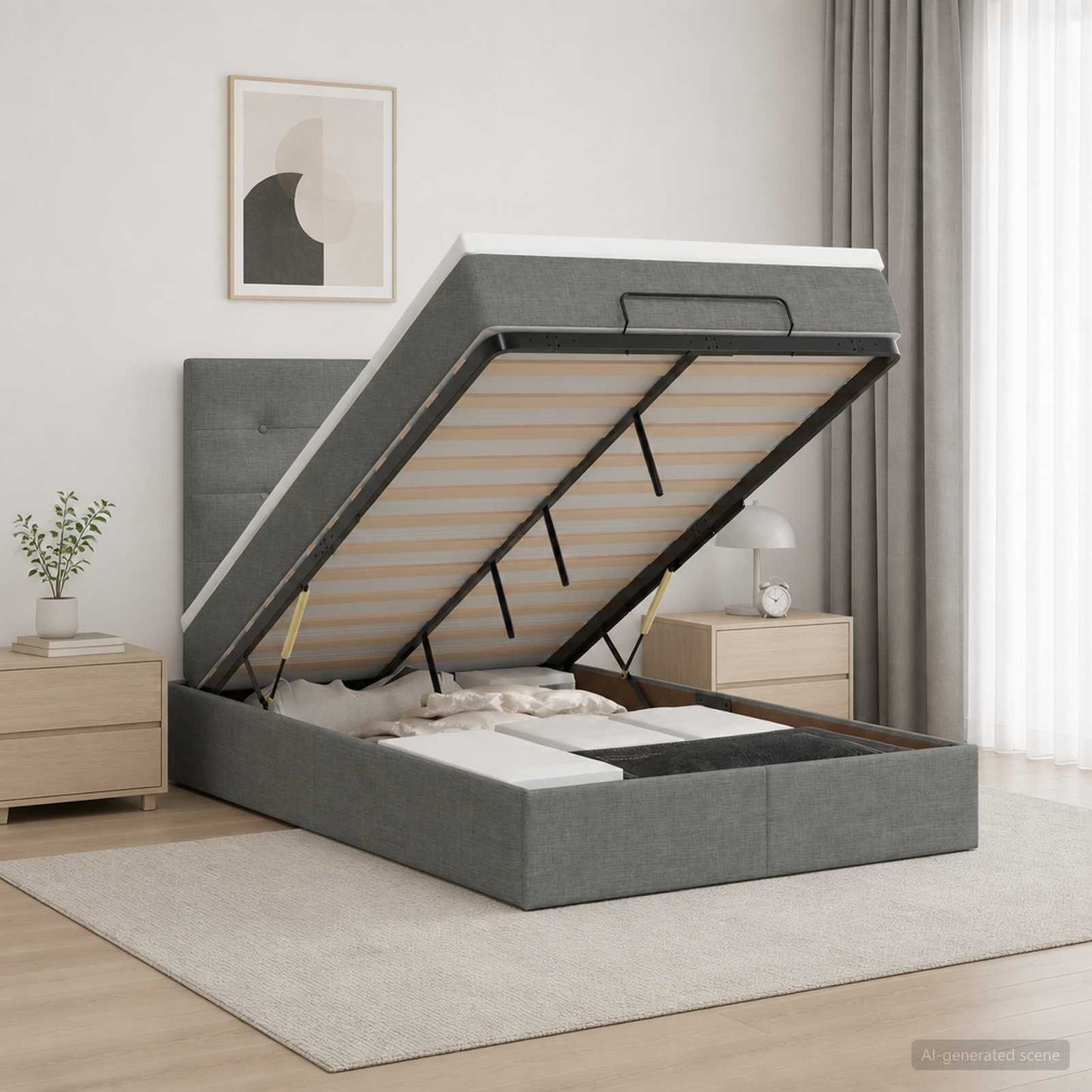 vidaXL Κρεβάτι Ottoman με Στρώμα και LED Σκούρο Γκρι 120 x 200 cm