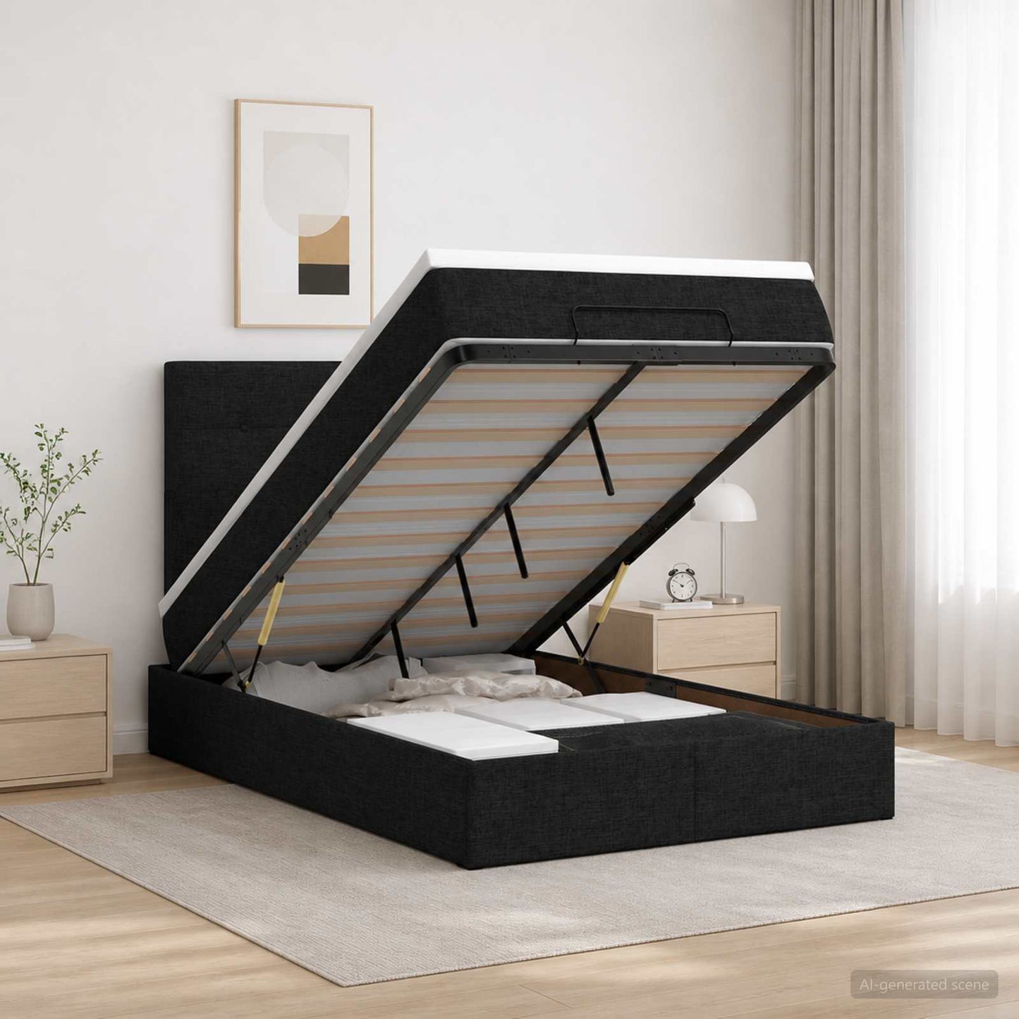 vidaXL Κρεβάτι Ottoman με Στρώμα και LED Μαύρο 120 x 190 cm Ύφασμα