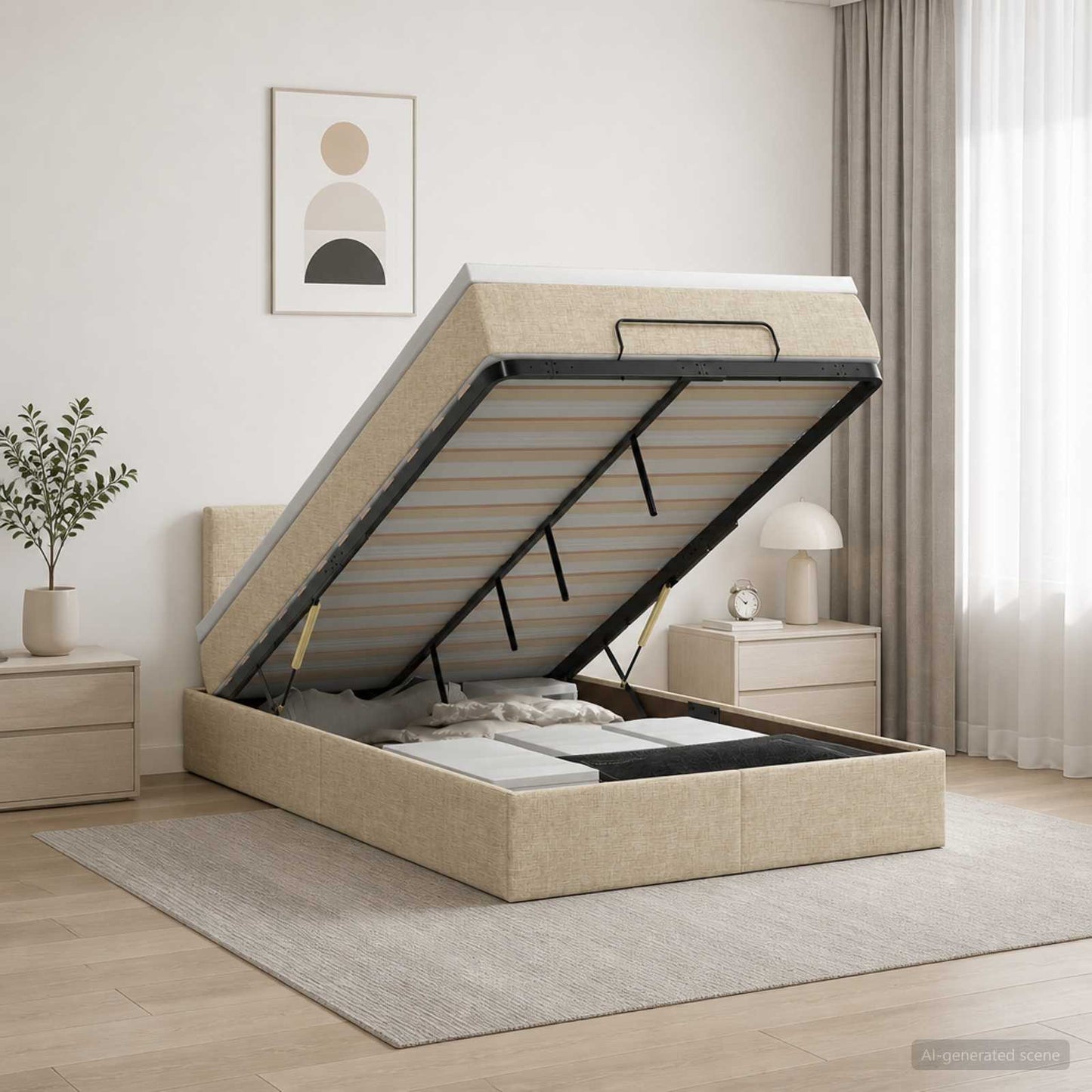 vidaXL Κρεβάτι Ottoman με στρώμα με κεφαλάρι Κρεμ 120 x 200 cm Ύφασμα