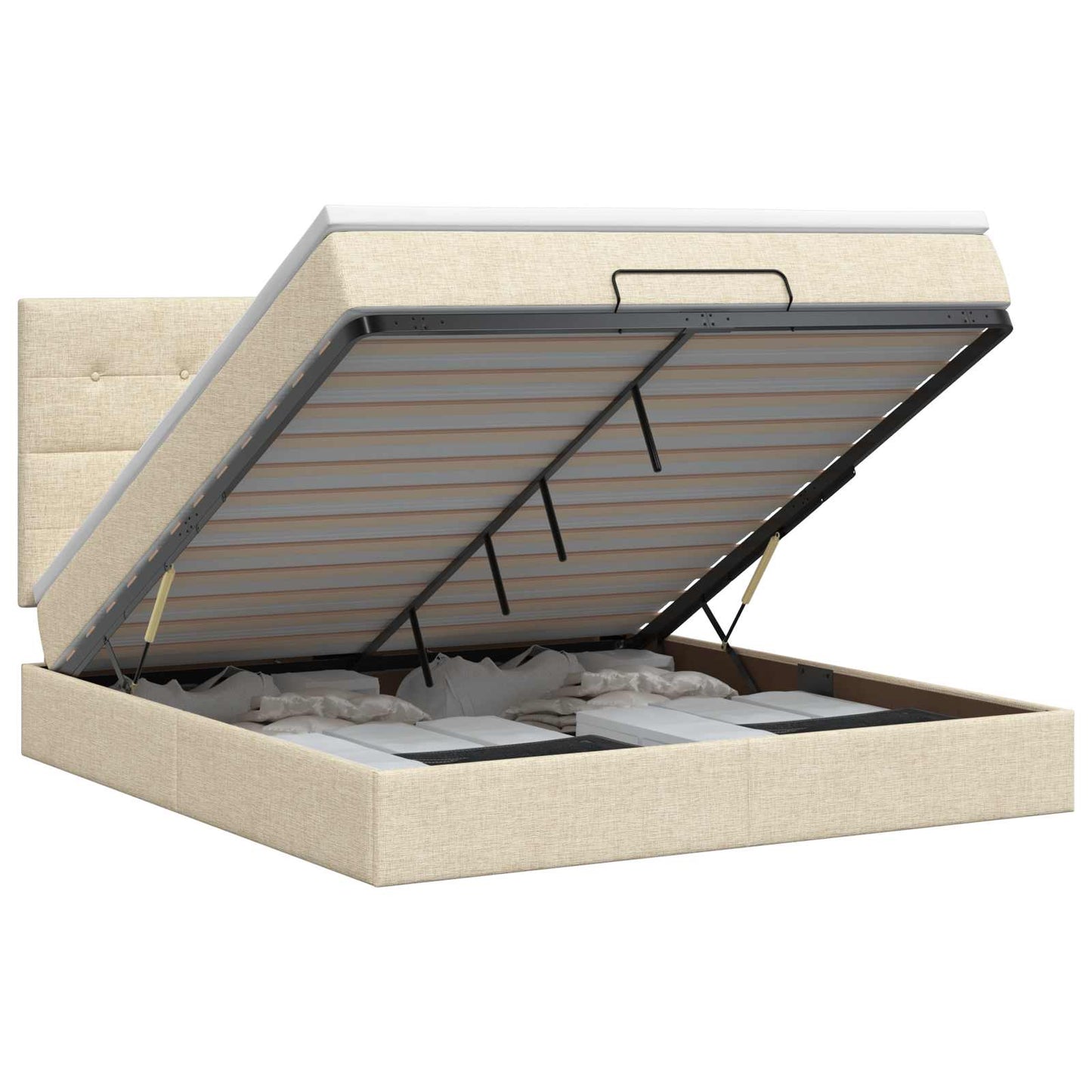 vidaXL Κρεβάτι Ottoman με στρώμα με κεφαλάρι Κρεμ 140 x 190 cm Ύφασμα
