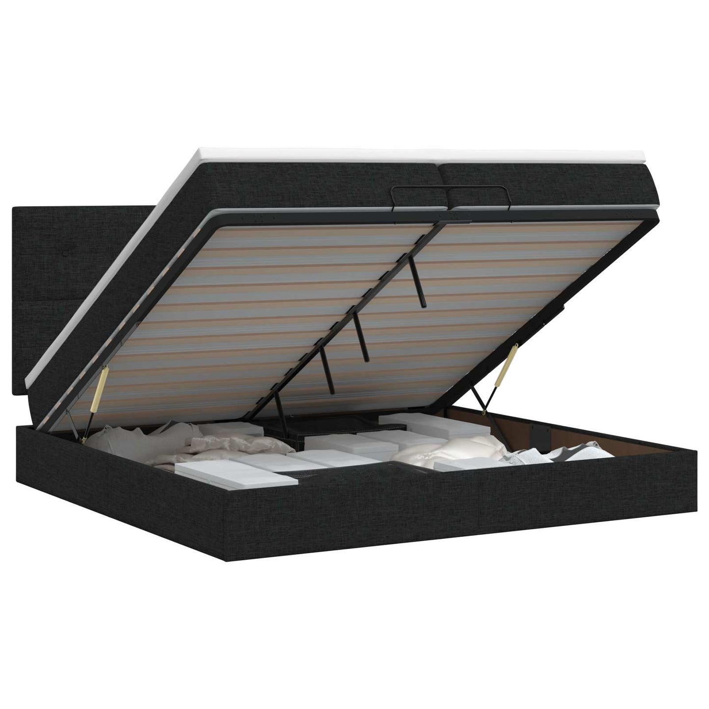 vidaXL Κρεβάτι Ottoman με στρώμα με κεφαλάρι Μαύρο 200 x 200 cm Ύφασμα