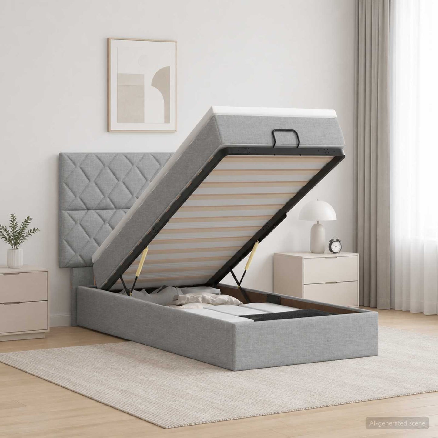 vidaXL Κρεβάτι Ottoman με Στρώμα και LED Ανοιχτό γκρι 90 x 190 cm