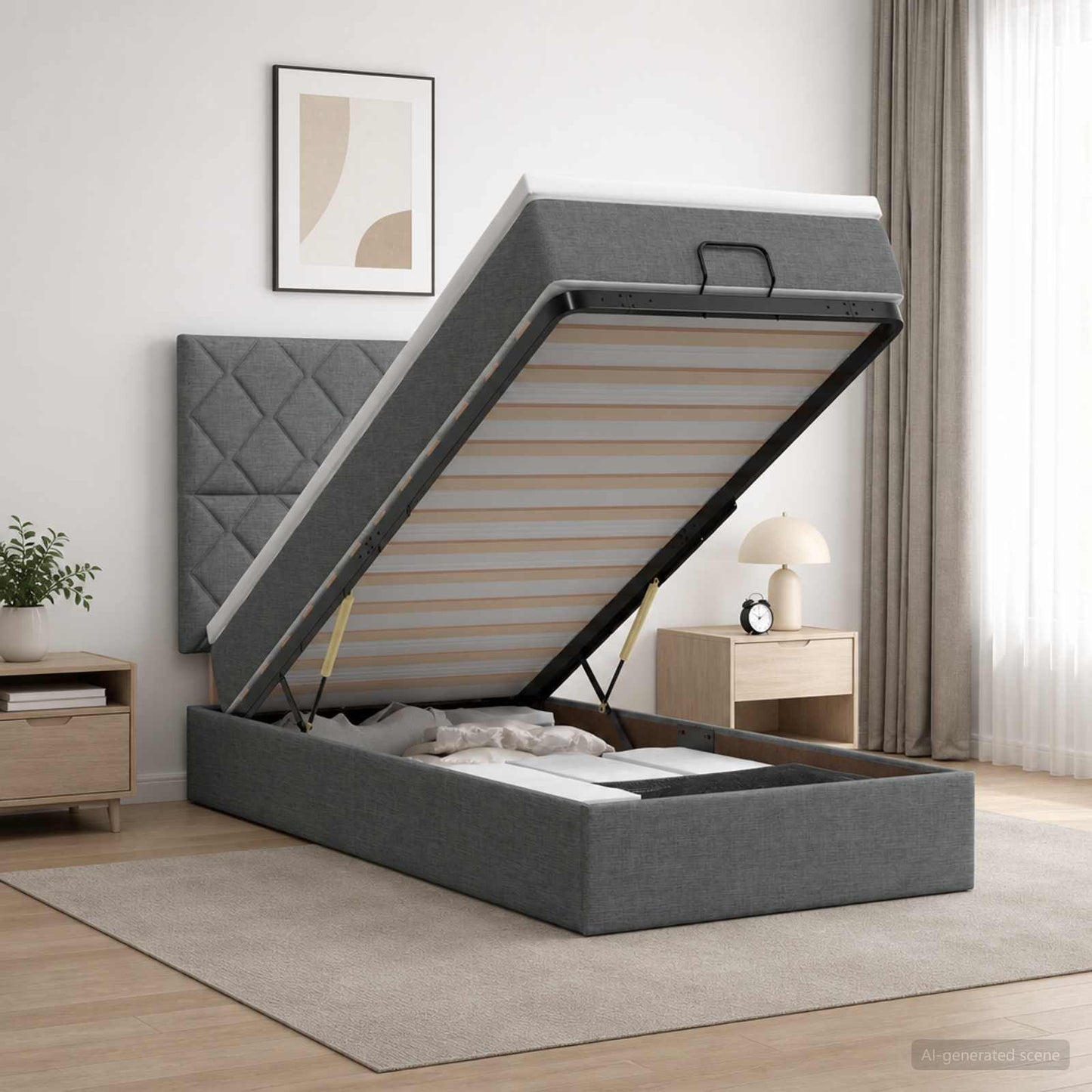 vidaXL Κρεβάτι Ottoman με Στρώμα και LED Σκούρο Γκρι 90 x 190 cm
