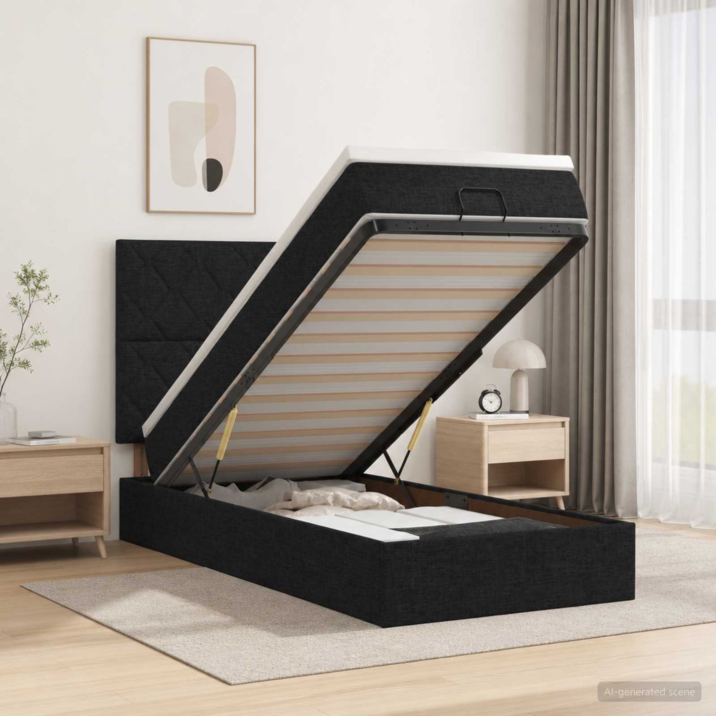 vidaXL Κρεβάτι Ottoman με στρώμα με κεφαλάρι Μαύρο 80 x 200 cm Ύφασμα