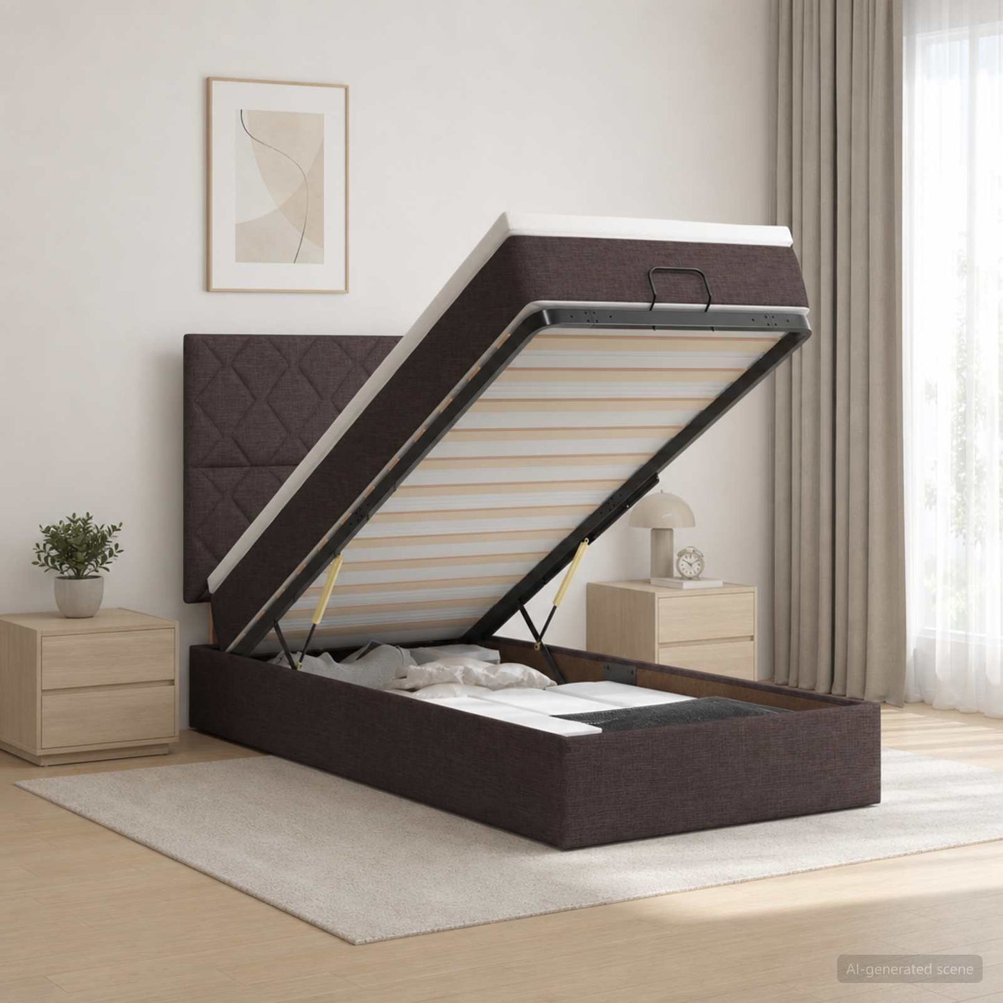 vidaXL Κρεβάτι Ottoman με στρώμα Σκούρο Καφέ 90 x 200 cm Ύφασμα