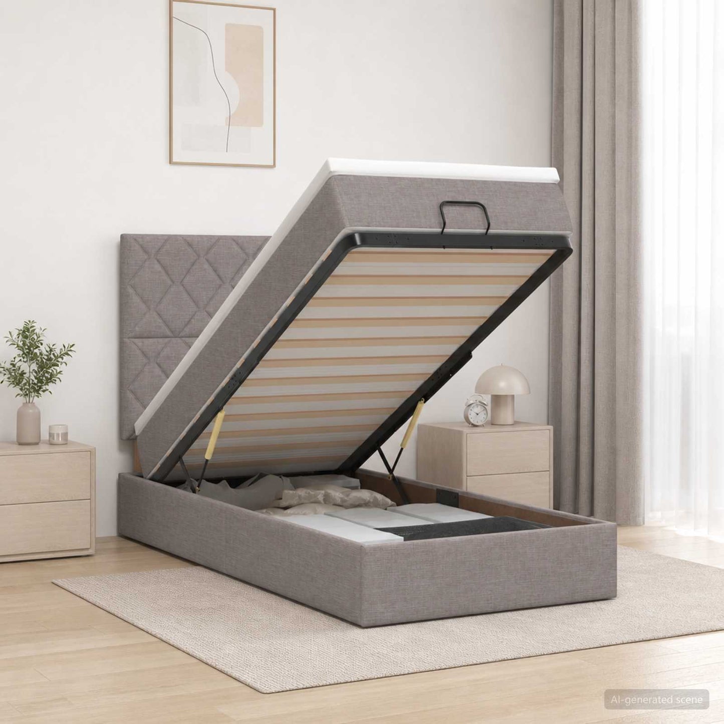vidaXL Κρεβάτι Ottoman με Στρώμα και LED Taupe 80 x 200 cm Ύφασμα
