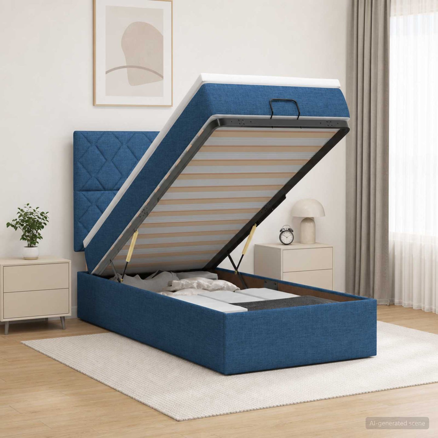 vidaXL Κρεβάτι Ottoman με στρώμα με κεφαλάρι Μπλε 90 x 190 cm Ύφασμα