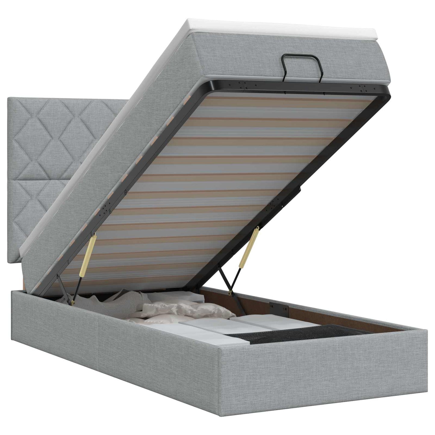 vidaXL Κρεβάτι Ottoman με στρώμα Ανοιχτό γκρι 90 x 200 cm Ύφασμα