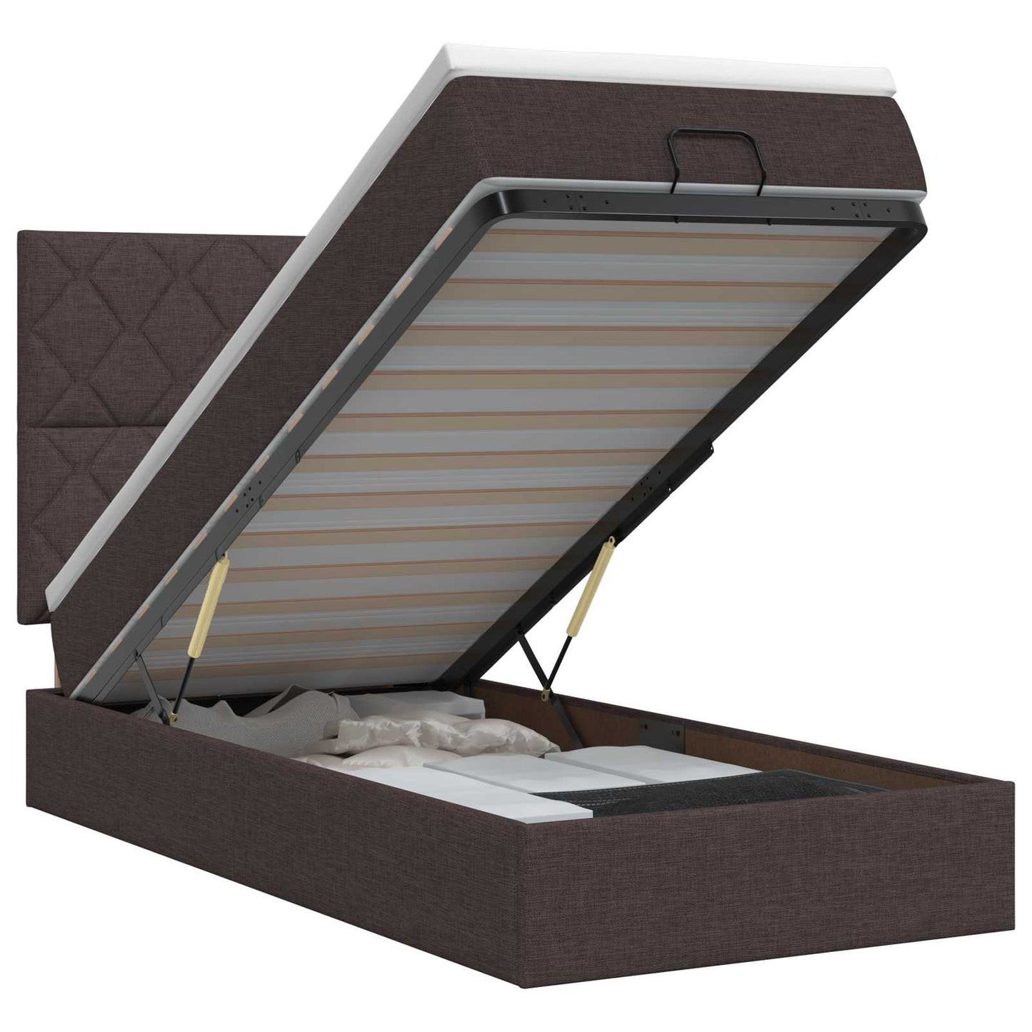 vidaXL Κρεβάτι Ottoman με στρώμα Σκούρο Καφέ 90 x 200 cm Ύφασμα