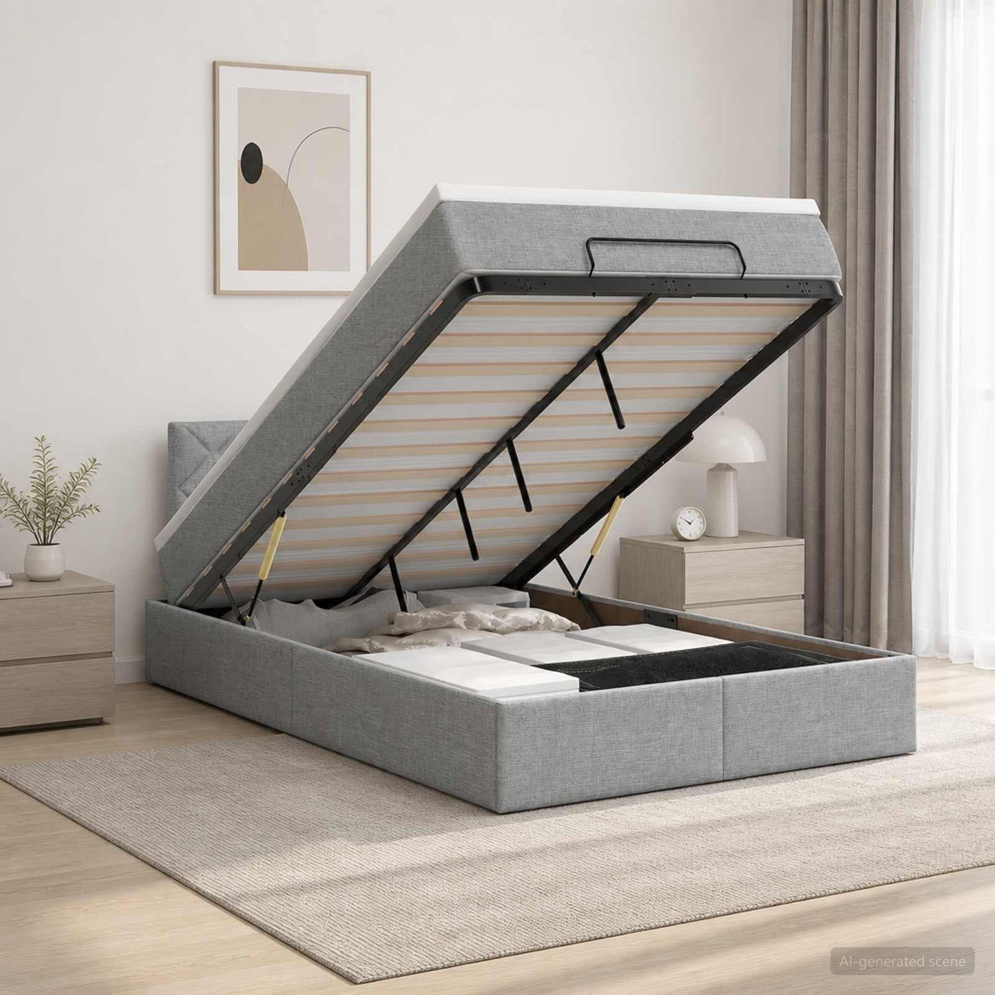 vidaXL Κρεβάτι Ottoman με Στρώμα και LED Ανοιχτό γκρι 120 x 200 cm